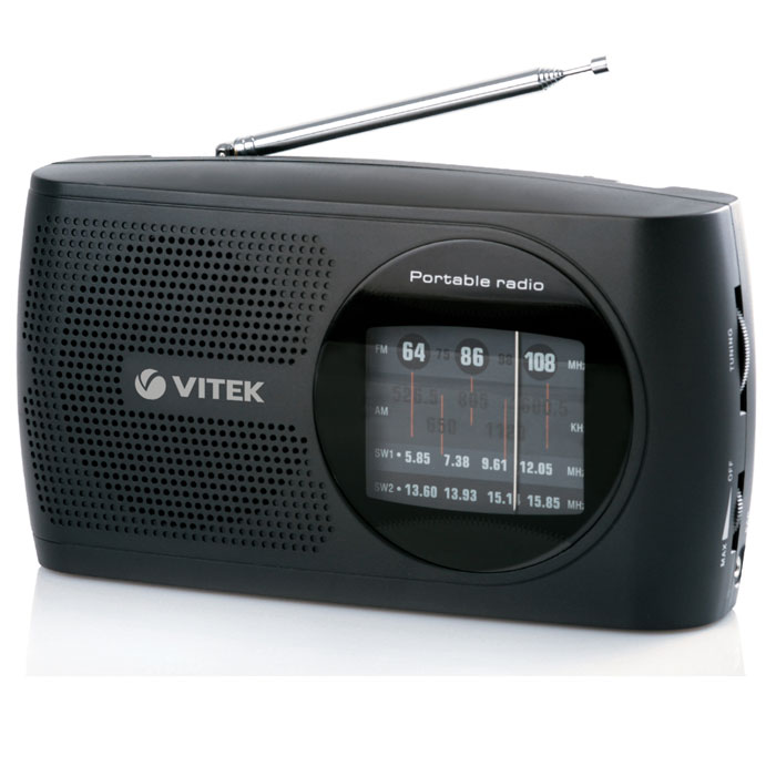 Vitek VT-3587N, Black3587-VT-02 Vitek VT-3587N, Black3587-VT-02Вам хочется купить простой и удобный радиоприемник, с помощью которого Вы могли бы слушать любимые радиостанции дома или на даче? Тогда Вам наверняка понравится радиоприемник VITEK VT-3587 BK. Он прекрасно ловит различные радиостанции в FM, AM и SW диапазонах. Поэтому настроиться на нужную волну будет легко и просто. Телескопическая антенна качественно принимает сигнал в расправленном положении и совершенно не мешается в сложенном. Также радиоприемник VITEK VT-3587 BK имеет разъем, чтобы можно было подключить к нему наушники.Сопротивление 8 ОмТелескопическая антеннаЧувствительность 42 дБПитание от сети или 2-х UM1 батарейРабочие частоты: FM 64-108 MHz; AM 526.5-1606.5 KHz; SW1–SW2