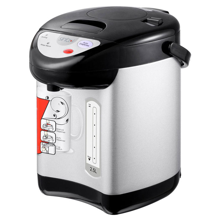 Sinbo SK 2394 термопот8693807210509 Sinbo SK 2394 термопот8693807210509Термопот Sinbo SK 2394 - это чайник и термос с электронным управлением в одной емкости. Работает термопот очень просто и быстро. После закипания вода поддерживается определенной температуры, что позволяет тратить меньше минуты на повторный подогрев воды и в то же время экономить электричество.Термопот Sinbo SK 2394 в отличие от обыкновенного чайника, имеет объем в 2,5 литра, что позволит за одно кипячение напоить около 10 человек. Потребляемая мощность термопота составляет 730 Вт, что значительно ниже, чем у чайника. Термопот Sinbo SK 2394 очень удобен для использования в офисах, маленьких кафе, в большой семье. Им легко пользоваться, достаточно залить воду и нажать кнопку. Стильный дизайн и эргономичная форма термопота Sinbo SK 2394 подойдет для любой кухни.Термопот оборудован верхней ручкой и легко транспортируется, его всегда можно взять на дачу или турбазу.Уход не требует дополнительных усилий или специальных средств, корпус достаточно протирать влажной губкой, а благодаря большой поверхности нагрева, на нем образуется минимальное количество накипи, которую легко удалить при помощи лимонной кислоты.