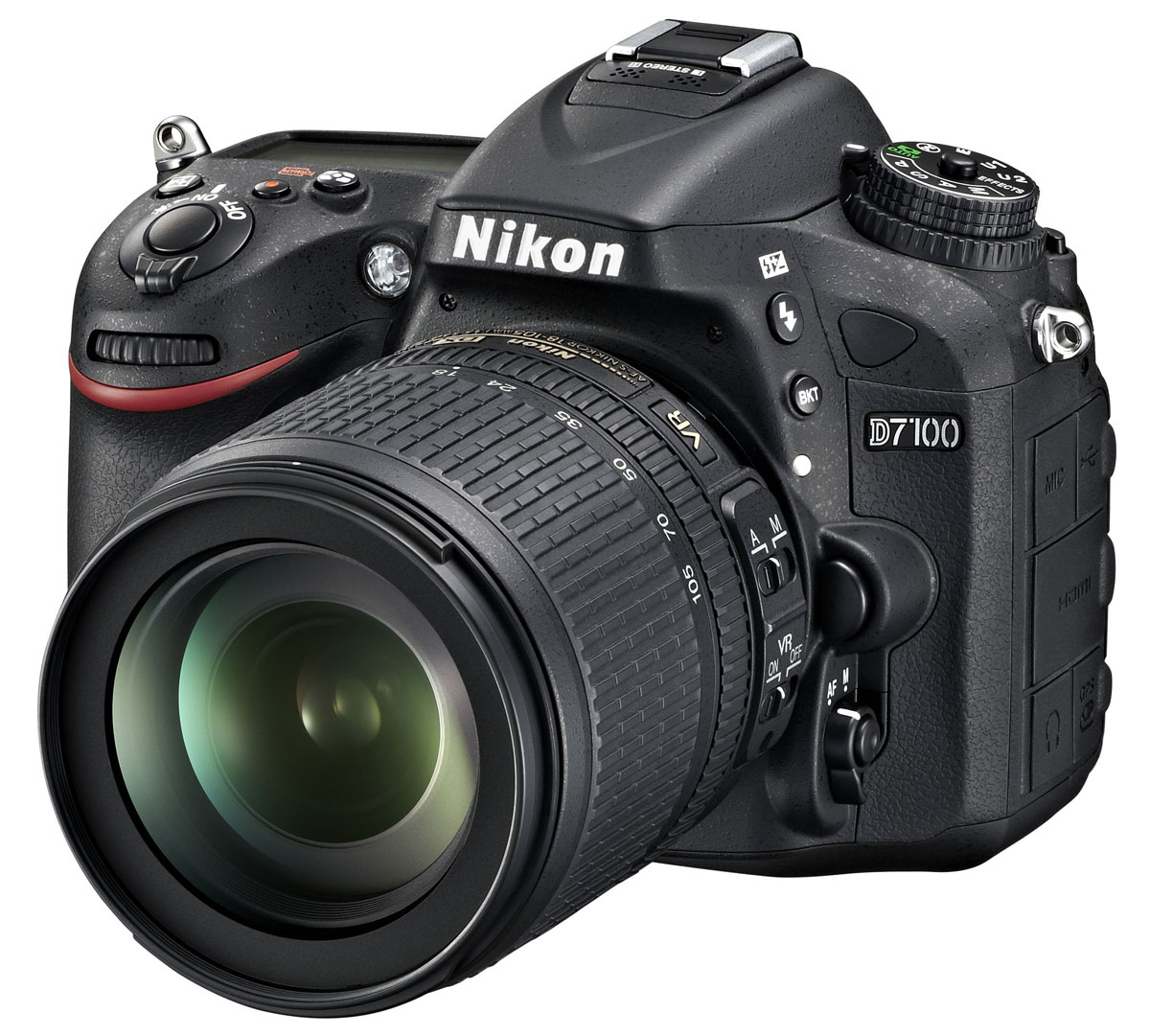 Nikon D7100 Kit 18-105 VR цифровая зеркальная фотокамераVBA360K001 Nikon D7100 Kit 18-105 VR цифровая зеркальная фотокамераVBA360K001Производительная 24,1-мегапиксельная фотокамера Nikon D7100 формата DX позволит любителям фотосъемки создавать незабываемые динамичные фотографии. Эта многофункциональная, чрезвычайно легкая и компактная модель, заключенная в прочный корпус, позволяет расширить возможности фотосъемки. Благодаря 51-точечной системе АФ фотокамеры Nikon D7100 Вы можете воплощать в жизнь свое творческое видение на профессиональном уровне и при этом получать превосходные фотографии с высоким уровнем детализации, а также четкие и резкие видеоролики в формате Full HD.Расширенные возможности для получения изображений превосходного качества:Фотокамера Nikon D7100 оснащена множеством различных функций, благодаря которым перед Вами открываются неограниченные возможности для съемки, а также достигается невиданное ранее качество изображений. Мощная КМОП-матрица формата DX с разрешением 24,1 мегапикселя гарантирует получение резких и детализированных изображений. За счет того, что не применяется оптический низкочастотный фильтр (OLPF), мегапиксели матрицы используются максимально, и это позволяет достичь необычайно высокого разрешения. Полученные изображения отличаются исключительной резкостью, что обеспечивает сверхвысокую передачу даже таких текстур с мельчайшими деталями, как волосы или перья. Кроме того, использование процессора EXPEED 3 для обработки изображений обеспечивает высокоскоростную работу фотокамеры, а также точное воспроизведение цвета и более эффективное понижение шума.Профессиональная 51-точечная система автофокусировки:Система АФ фотокамеры Nikon D7100 обеспечивает производительность, характерную для профессиональных фотокамер, за счет использования того же алгоритма, который применяется в фотокамерах D4. Использование 51 точки фокусировки с 15 датчиками перекрестного типа в центральной зоне позволяет достичь идеальной точности и «захвата» объекта. Более быстрое начальное определение АФ позволяет быстро сфокусироваться даже при съемке сильно смазанных изображений. Кроме того, впервые в фотокамерах этого класса поддерживается АФ при суммарном значении диафрагмы f/8, что позволяет свободнее комбинировать используемые объективы и телеконверторы. АФ с определением фазы поддерживается вплоть до минимального уровня яркости, который составляет -2 EV. Это обеспечивает точную фокусировку даже в условиях минимального освещения, в том числе если съемка ведется при лунном свете.Была улучшена оперативность, точность и скорость АФ с определением фазы при съемке с использованием видоискателя. При этом поддерживаются различные режимы зоны АФ - от одноточечной до динамической (с установкой 9, 21 или 51 точки), а также 3D слежение и автоматический выбор зоны. В режиме Live View также была улучшена оперативность, точность и скорость АФ с функцией определения контраста. Кроме того, для улучшенной фокусировки также была усовершенствована постоянная следящая АФ (AF-F) для видеороликов.Система распознавания сюжетов использует мощный 2016-пиксельный датчик замера экспозиции для точного определения условий съемки объекта перед съемкой. При этом для более точного контроля она оптимизирует автоматическую экспозицию (АЭ), автофокусировку (АФ) и автоматический баланс белого (АББ). Совместное использование 51-точечной системы АФ и 2 016-пиксельного датчика RGB фотокамеры Nikon D7100 обеспечивает невиданную ранее превосходную производительность.Расширение возможностей формата DX за счет использования 1,3-кратного кадрирования:Функция 1,3-кратного кадрирования поддерживает несколько уникальных параметров, которые расширяют возможности формата DX. Во-первых, с ее помощью можно применить эффект телефото с 1,3-кратностью, что позволяет более полноценно использовать как уже доступные на рынке, так и новые объективы. Кроме того, в этом режиме 51 точка фокусировки покрывает еще большую область кадра, вплоть до его краев, гарантируя исключительный «захват» объекта, а также обеспечивая более высокую скорость непрерывной съемки до 7 кадров в секунду и запись видеороликов в формате Full HD с частотой кадров до 50i/60i. Все это предоставляет уникальные возможности для съемки дикой природы, создания динамических снимков и максимально эффективного использования телеобъектива.Исключительная надежность компактного корпуса:Прочный корпус фотокамеры Nikon D7100 с верхней и задней крышками из магниевого сплава отличается превосходной герметичностью, защищающей фотокамеру от пыли и влаги, что способствует исключительной надежности этой удобной и легкой фотокамеры в своем классе. Ее вес составляет всего 675 г. Для защиты от пыли и влаги все ее присоединяемые детали оснащены уплотнительными прокладками, а при включении или выключении фотокамеры автоматически включается функция очистки матрицы. Кроме того, ее затвор был протестирован в течение 150 000 циклов срабатываний в сложных условиях. Что бы Вы ни делали, куда бы ни направлялись, Вы можете положиться на фотокамеру D7100.Эргономичность и простота в использовании:Фотокамера Nikon D7100, эргономичный и компактный корпус которой позволяет надежно удерживать ее в руках, оснащена высокопроизводительным видоискателем с приблизительно стопроцентным покрытием кадра и 0,94-кратным увеличением. Ее высококачественный ЖК-монитор с диагональю 8 см, разрешением 1229 тыс. точек и широким углом обзора позволяет выполнять четкое и точное кадрирование Кроме того, дополнительному удобству использования способствует настройка видоискателя, режима Live View и режима просмотра. Усовершенствованная кнопка «i» позволяет получить прямой доступ к часто используемым функциям, а во время съемки в режиме Live View можно быстро настроить функцию точечного баланса белого. Благодаря двойным гнездам для карт памяти расширяются возможности съемки и сохранения изображений. Так, например, можно с легкостью переключиться на вторую карту, если первая заполнена, или же сохранять фотографии на одной карте, а видеоролики - на другой.Запись видеороликов в формате Full HD с поддержкой двух форматов:Высокие требования к качеству изображений и удобство использования также отразились на съемке видеороликов в формате Full HD, что позволяет записывать видеоролики в формате Full HD (1920 x 1080) с частотой кадров при фотосъемке до 60i/50i в режиме 1,3-кратного кадрирования и до 30p/25p/24p в формате DX. Также в режиме реального времени поддерживается применение различных художественных эффектов, например «Выборочный цвет». Кроме того, фотокамера Nikon D7100 оснащена встроенным стереомикрофоном, а также совместима с внешним микрофоном ME-1.Превосходная передача высококонтрастных сюжетов:При съемке высококонтрастных сюжетов функция Active D-Lighting (ADL) позволяет сохранить детали как в светлых, так и в темных участках, даже в случае движения объекта. В режиме сбалансированной заполняющей вспышки можно настроить оптимальную мощность вспышки. При съемке объектов, яркость которых сильно отличается, для сохранения деталей как в темных, так и в светлых участках можно воспользоваться функцией расширенного динамического диапазона (HDR). В этом случае будут созданы два последовательных изображения с разными экспозициями, которые затем будут интеллектуально объединены в одно изображение.Вдохновляющие эффекты в режиме реального времени:Режим эффектов позволяет придать оригинальные черты как фотографиям, так и видеороликам. Доступно семь специальных эффектов: «Выборочный цвет», «Миниатюра», «Высокий ключ», «Низкий ключ», «Силуэт», «Цветной эскиз» и «Ночное видение». Все эти эффекты можно применить в реальном времени в режиме Live View, что позволяет увидеть полученный результат сразу же после съемки. Например, эффект «Выборочный цвет» позволяет выделить от одного до трех цветов на черно-белом фоне. Просто установите диск выбора режимов в положение «Эффекты», и перед вами откроется новый мир возможностей для создания изображений. Также доступны различные варианты применения эффектов и обработки после съемки.Формат кадра: 3:2, 16:9Система удаления пыли: функция очистки матрицыПоддержка беспроводного подключения для простого обмена изображениями (с помощью дополнительного адаптера WU-1a)Режим зоны АФ: одноточечная АФ; 9-, 21- или 51-точечная динамическая АФ, 3D слежение, автоматический выбор зоны АФФокусировочный экран: матовый экран типа В BriteView Clear Matte Mark II с рамками зоны АФ (возможно отображение сетки кадрирования)Режимы съемки: покадровая съемка (S), непрерывная низкоскоростная съемка (CL), непрерывная высокоскоростная съемка (CH), тихий затвор (Q), автоспуск, подъем зеркала (MUP); поддерживается интервальная съемка