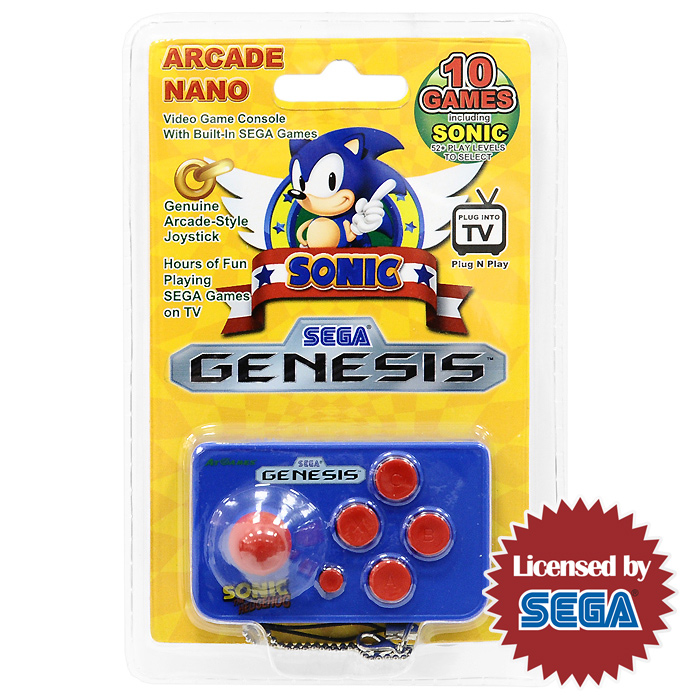 Игровая приставка SEGA Genesis Nano Sonic 10 игрAR8102 Игровая приставка SEGA Genesis Nano Sonic 10 игрAR8102Удивительных размеров полноценная игровая приставка со встроенным набором из 10 игр. Прекрасный подарок и стильный сувенир как для взрослых, так и для детей. Приставка настолько миниатюрна, что ее можно повесить в качестве брелка на ключи или носить в кармане. Sega Nano - самая маленькая Сега в мире!