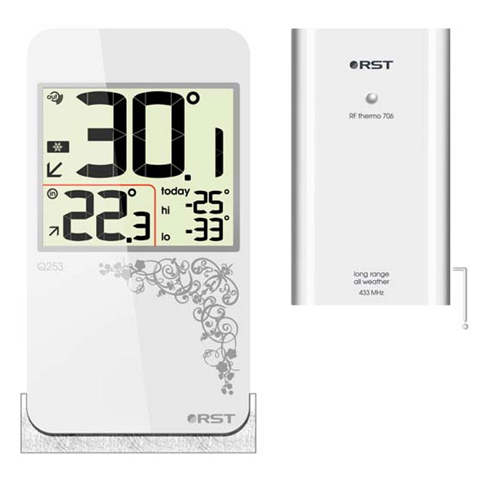 RST02253 цифровой термометр с радиодатчиком в стиле iPhone 42253 RST02253 цифровой термометр с радиодатчиком в стиле iPhone 42253RST02253 - это оригинальная модель термометра с беспроводным термодатчиком. Дизайн устройства выполнен в модном стиле iPhone с использованием кожаной текстуры. Термометр оснащен системой автоматического контроля за минимальной и максимальной температурой за текущие сутки.