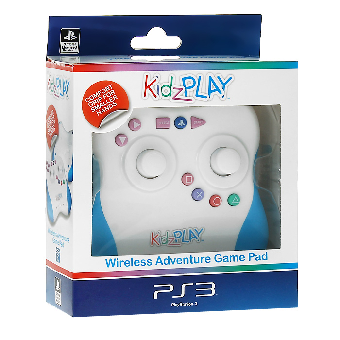 Детский беспроводной контроллер Kidz Play Adventure для PS3 (голубой)PSV-078E Детский беспроводной контроллер Kidz Play Adventure для PS3 (голубой)PSV-078EЯркий и красочный полнофункциональный контроллер Kidz Play Adventure разработан специально для игроков младшего возраста и допускает использование в качестве настольного джойстика. Функционально Kidz Play Adventure полностью соответствует оригинальному контроллеру для PS3 и имеет два аналоговых джойстика, кнопки направления, триггеры и остальные функциональные кнопки. Беспроводной детский игровой контроллер работает от трех батареек типа ААА и имеет индикацию разряда батареи. Корпус устройства пропитан антибактериальным составом, уничтожающим до 99,9% вредоносных микроорганизмов в течение 24 часов. Состав добавлен к пластику перед формовкой, он не смоется и не сотрется во время использования устройства и обеспечит непрерывную защиту в течение всего срока службы устройства, не нарушая эстетику внешнего вида и не оказывая негативного влияния на эксплуатационные качества.Переключатель On/OffОбрезиненные рукояткиРежим энергосбереженияУдобное расположение кнопок действий
