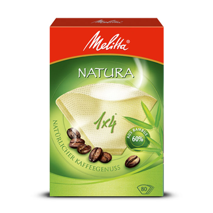 Melitta Natura фильтры для заваривания кофе, 1х4/800100998 Melitta Natura фильтры для заваривания кофе, 1х4/800100998Экологичные фильтры Melitta Natura подарят вам невероятное удовольствие от приготовленного кофе и его аромата. При изготовлении данного вида фильтров используется 60% бамбука.Высочайшая степень фильтрацииЧрезвычайно прочный двойной шовРазмер 1x4