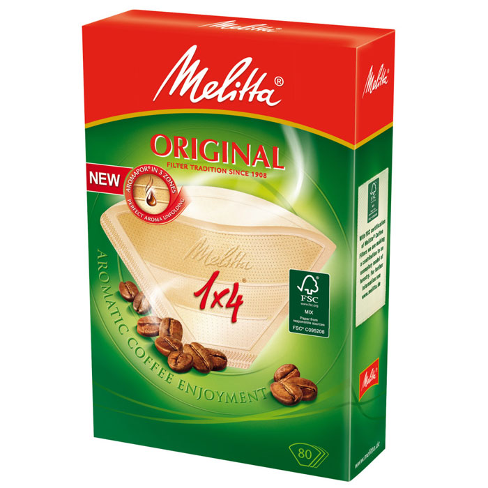 Melitta Original, Brown фильтры для заваривания кофе, 1х4/40100702 Melitta Original, Brown фильтры для заваривания кофе, 1х4/40100702Оригинальные бумажные фильтры Melitta Original 1х4 натурального коричневого цвета. Откройте для себя сбалансированный и еще более насыщенный вкус кофе с помощью бумажных фильтров для кофе Original с технологией Aromapor. Арома-поры теперь разделены на 3 арома-зоны, каждая с разным количеством перфораций. Это позволяет бумажным фильтрам для кофе Original быть частью приготовления отличного кофе.Размер: 1х4Чрезвычайно прочный двойной шов