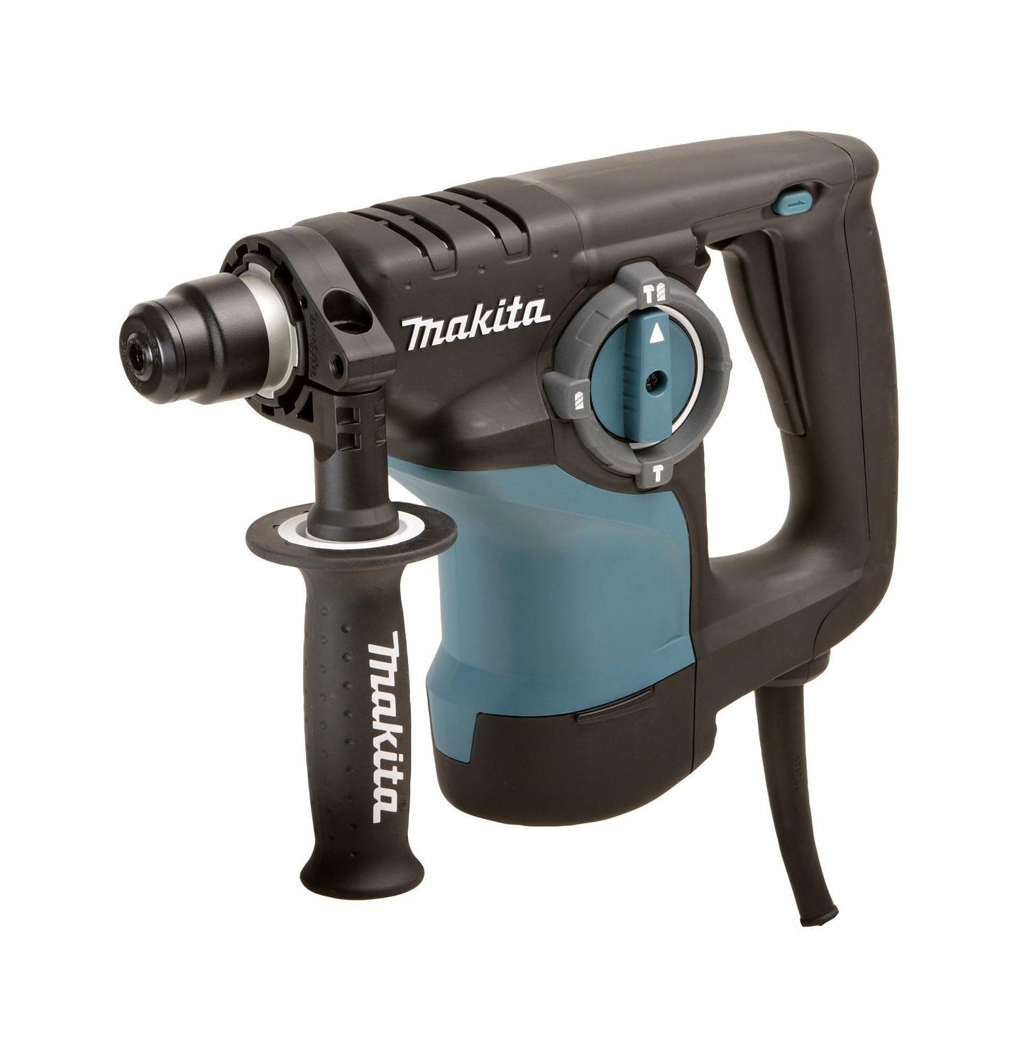 Перфоратор Makita HR2810, SDS+HR 2810 Перфоратор Makita HR2810, SDS+HR 2810Makita HR 2810 - трехрежимный профессиональный перфоратор. Рассчитан на сверление прочных материалов. Три рабочих режима предназначены для обычного и ударного сверления бетона, камня и кирпича, а также для безударного сверления керамики, дерева, металла и пластмассы. Трехрежимный компактный перфоратор Makita HR 2810 имеет отличительную особенность - двигатель расположен вертикально, что особенно удобно при потолочных работах. Электрический перфоратор Makita HR 2810совершает удар при помощи электропневматического механизма. Силовое давление на боек, приводящий в движение бур, оказывает поршень, на который производится воздействие сжатым воздухом. Если устройство работает на холостом ходу - удар не производится. Так как скорость вращения регулируется, это дает возможность выбора оптимального режима сверления. Инструмент имеет отличные рабочие характеристики благодаря усовершенствованной конструкции реверса и возможности установки долота в 40 угловых положениях - это облегчает работу в различных положениях. Предохранительная разрывная муфта предотвращает рывки инструмента в случае заклинивания бура в арматуре. Устройство оснащено двойной защитной изоляцией, имеется возможность подключения системы пылеудаления, также предусмотрена электронная регулировка количества оборотов.Особенности:Отсутствие удара на холостом ходу, Вертикальное расположение двигателя, Максимальный диаметр сверления (полой коронкой): 70 мм,Антивибрационные ручки,Антивибрационная боковая рукоятка, Эргономичная рукоятка с резиновыми накладками,Электронный контроль регулировки скорости,Уровень звуковой мощности - 100 дБ(А),Класс безопасности - 2.