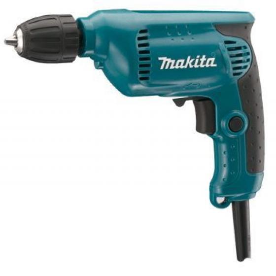 Дрель безударная Makita 64136413 Дрель безударная Makita 64136413Дрель Makita 6413 - небольшая, легкая и удобная в работе дрель с регулируемым скоростным режимом и быстрозажимным патроном для удобной смены насадок. Данная модель предназначена для сверления в дереве, металле, пластике, и отлично подходит для выполнения работ одной рукой. Дрель Makita 6413 предназначена для сверления отверстий, а с соответствующей оснасткой - для работы с крепежными элементами. Инструмент оснащен двигателем мощностью 450 Вт. Количество оборотов регулируется электроникой. Курковый выключатель оснащен функцией акселератора - чем сильнее нажим, тем выше число оборотов.Дрель имеет функцию реверса и оборудована удобным переключателем для изменения направления вращения. Быстрозажимной патрон дрели Makita 6413 устраняет необходимость использования специального инструмента для установки и замены рабочих насадок, а эргономичная прорезиненная рукоятка обеспечивает более комфортную работу. Конструкция с шариковыми подшипниками и линейный дизайн дрели гарантируют отличную балансировку и позволяют сверлить отверстия более точно.Уровень звуковой мощности - 93±3 дБ(А).