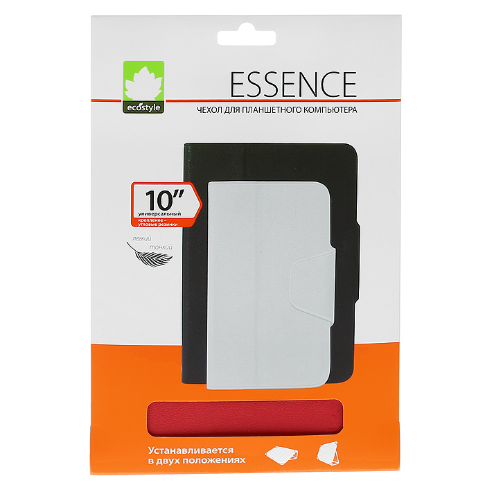 Ecostyle Essence универсальный чехол для устройств с диагональю 10 (крепление-резинка), Redesc-0073 Ecostyle Essence универсальный чехол для устройств с диагональю 10 (крепление-резинка), Redesc-0073Универсальный чехол Ecostyle Essence для устройств с диагональю экрана 10 изготовлен из искусственной кожи. Он защищает устройство от механических повреждений, пыли и грязи. Мягкая внутренняя поверхность гарантирует дополнительную защиту экрана планшетного компьютера. Чехол позволяет устанавливать устройство в двух положениях. Планшет крепится к чехлу угловыми креплениями-резинками, оставляя доступными все разъемы и кнопки, расположенные на боковых поверхностях. Надежная фиксация устройства позволяет многократно снимать и устанавливать планшетный компьютер.