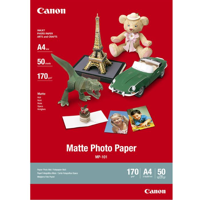 Canon MP-101 170/A4/50л Matte Photo Paper (7981A005)7981A005 Canon MP-101 170/A4/50л Matte Photo Paper (7981A005)7981A005Матовая фотобумага Canon MP-101 A4 Matte Photo Paper обеспечивает высококачественную печать фотографий, графики и текста с матовым покрытием. Также может использоваться для решения творческих задач, например, для создания поздравительных открыток и объявлений.