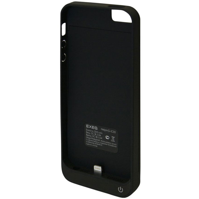 EXEQ HelpinG-iC05 чехол-аккумулятор для iPhone 5/5s, Black (2300 мАч, клип-кейс)HelpinG-iC05 BL EXEQ HelpinG-iC05 чехол-аккумулятор для iPhone 5/5s, Black (2300 мАч, клип-кейс)HelpinG-iC05 BLЭлегантный дизайн, надежная защита и своевременная подзарядка смартфона - что еще нужно для идеального чехла к вашему iPhone? Exeq HelpinG-iС05 сполна отвечает всем этим требованиям! Специальная конструкция чехла с выдвижной верхней частью позволит быстро поместить устройство в чехол. Компактный дизайн Exeq HelpinG-iC05 совсем не значительно увеличит габариты самого смартфона и даже его вес, но при этом обеспечит идеальную защиту задней поверхности и боковин телефона от царапин и загрязнений. Но самое главное встроенный аккумулятор позволит увеличить часы работы вашего смартфона в 2 раза! Еще больше разговоров, музыки и интернет-серфинга на вашем любимом iPhone!Зарядка Exeq HelpinG-iC05 происходит от зарядного устройства телефона и при этом телефон не обязательно извлекать из чехла. Достаточно просто подключить зарядное устройство к чехлу и начнется зарядка чехла-аккумулятора. Для зарядки телефона при подключении зарядного устройства необходимо нажать кнопку питания на чехле. Приятным дополнением чехла Exeq HelpinG- iC05 также является наличие встроенной подставки, которая сможет поддерживать ваш смартфон в горизонтальном положении, например, для просмотра фильма.Время зарядки чехла: 2,5 часаПодставкаТип конструкции: клип-кейсМатериал: пластик