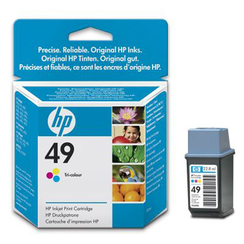 HP 51649AE (49), color51649AE HP 51649AE (49), color51649AEБольшой трехцветный струйный картридж HP 49 имеет печатающую головку инновационной конструкции и чернила улучшенного химического состава на основе красителей для реализации технологии цветной печати Photoret, гарантируя насыщенные долговечные отпечатки на обычной и специализированной бумаге.