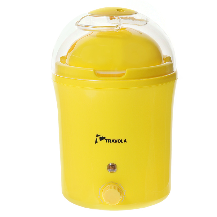 Travola MD-1000S, Yellow йогуртница с таймеромMD-1000S Travola MD-1000S, Yellow йогуртница с таймеромMD-1000SУстройство для приготовления йогуртов Travola MD-1000S. С его помощью Вы сможете приготовить полезный для здоровья кисломолочный продукт. Йогуртница оснащена таймером на 12 часов со звуковым сигналом окончания процесса приготовления.Световой индикатор Питание от сети 220ВИнструкция по применению:- Перед использованием вымойте чашу и крышку в теплой воде с небольшим добавлением моющего средства. Высушите.- Для приготовления йогурта Вам понадобится 1литр молока и обезжиренный йогурт.-Залейте в миску баночку йогурта и молоко. Взбейте миксером. Если Вы слегка подогреете молоко, процесс приготовления йогурта получится быстрее.- Залейте полученную смесь в чашу.- Закройте крышкой.- Включите йогуртницу в сеть.- Через 5-10 часов отключите йогуртницу от сети.- Поставьте чашу в холодильник на 1-2 часа для охлаждения. После охлаждения йогурт готов к употреблению.- После подключения йогуртницы к электросети не перемещайте ее. Располагайте устройство вдали от источников вибрации, в защищенном от толчков месте. - Не приподнимайте крышку йогуртницы во время цикла приготовления - это может нарушить процесс ферментации. - При определенных условиях эксплуатации возможна значительная конденсация водяного пара. Чтобы избежать попадания воды в баночки с йогуртом, рекомендуем при снятии крышки всегда опрокидывать ее назад по отношении к йогуртнице. - Храните приготовленный йогурт в холодильнике не более 8 дней. - Время приготовления зависит от желаемых результатов. От 5 до 10 часов - от питьевого до густого йогурта.