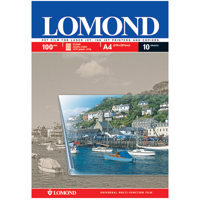 Lomond PE Universal Film A4/50л пленка универсальная для лазерной и струйной печати0710425 Lomond PE Universal Film A4/50л пленка универсальная для лазерной и струйной печати0710425LOMOND PE Universal Film - мультиуниверсальная пленка для струйной и лазерной печати.Универсальные двухсторонние полиэстровые пленки имеют множественное назначение. Они используются для изготовления высококонтрастных слайдов, других презентационных материалов, а также оригинал-макетов.Покрытие с одной стороны обеспечивает высококачественный вывод изображения на большинстве черно-белых и цветных копировальных аппаратов и лазерных принтеров, а покрытие с другой стороны - на большинстве цветных струйных принтеров. Та сторона, на которой наклеена бумажная полоска, используется для вывода на черно-белых и цветных лазерных принтерах или копировальных машинах, которые не видят прозрачную пленку. После изготовления оттиска бумажная полоска легко удаляется. Обеспечивает превосходную контрастность, четкость изображения, отлично держит тонер и чернила.Прозрачная пленка с бумажной отделяемой полоской по короткой стороне для струйной и лазерной печатиКонтрастное четкое изображениеБыстро сохнет, не смазывается при печатиОтлично держит тонер и чернилаОснова: PE Film (полиэстр) Лицевая поверхность: Для лазерной печати Обратная поверхность: Для струйной печати Толщина: 100 мкм Размеры: 210 х 297 мм