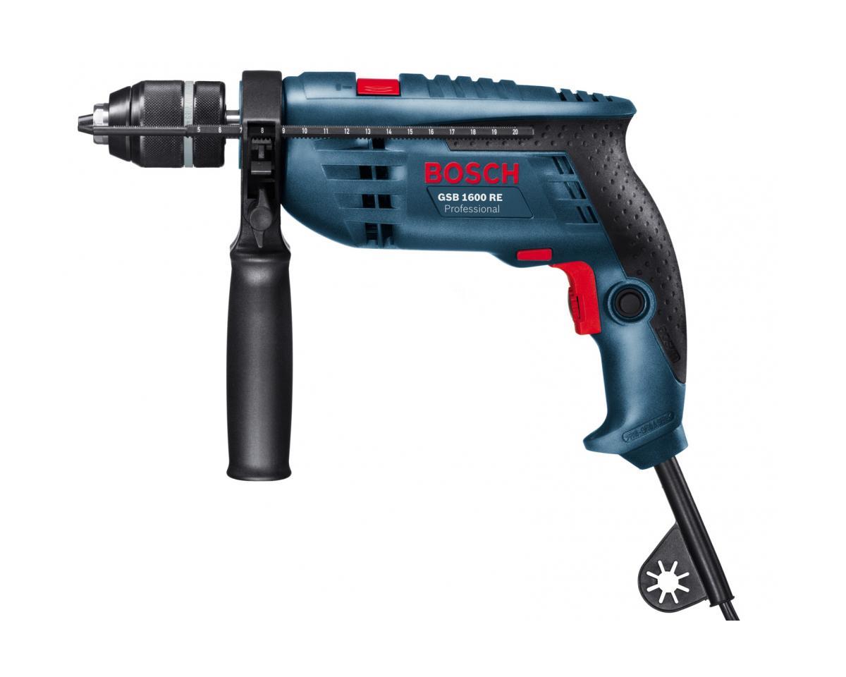 Ударная дрель Bosch GSB 1600 RE0601218121 Ударная дрель Bosch GSB 1600 RE0601218121мощность-710Вт, скорость вращения-0-3000 об/мин, число ударов-0-25000, бетон/сталь/дерево-16/13/30