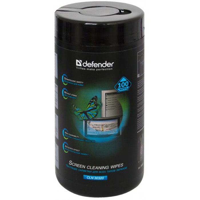 Defender CLN30320 салфетки чистящие для экранов в тубе (100 шт.)30320 Defender CLN30320 салфетки чистящие для экранов в тубе (100 шт.)30320Чистящие салфетки Defender CLN30320, пропитанные специальным составом, предназначены для эффективного и мягкого ухода за экранами всех видов: ЭЛТ, ЖК, плазменными панелями, а также стеклянными частями сканеров и копировальных аппаратов.Они удаляют загрязнения различного происхождения, снимают статическое электричество, не оставляют разводов.Чистящие салфетки Defender 30320 входят в линейку экономичных чистящих средств Defender Eсo, оптимально подходящих для ухода за компьютером и техникой в домашних условиях. Сочетание высококачественного материала салфеток и специально разработанного российскими химиками чистящего состава позволяют достичь моментального эффекта с минимальными усилиями.Размер салфетки: 170 х 125 ммПлотность материала: 21 г/м2Состав: нетканый материал на основе вискозы смесовой термобонд, пропитывающий раствор (содержит антистатическую добавку). без отдушки
