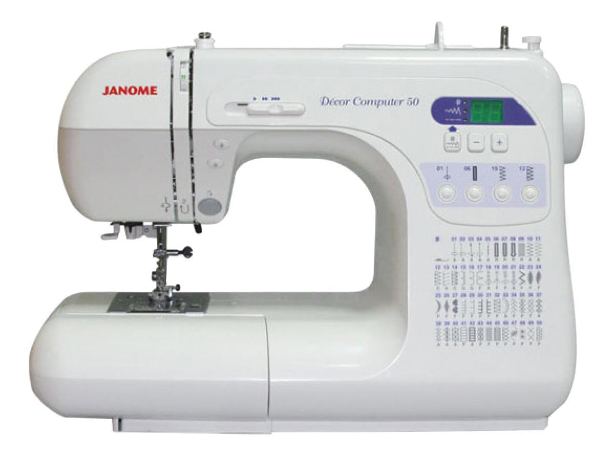 Janome DC 50 швейная машинаDC 50 Janome DC 50 швейная машинаDC 50Машина DC 3050 оснащена полным набором функций для идеального исполнения Ваших декоративных и швейных проектов. С компьютерной точностью изготовление любых швейных изделий становится легким и быстрым. Выбор стежков происходит за одно мгновение с помощью большого светового дисплея. Компьютерная швейная машина DC 3050 сочетает в себе качество стежков Janome и умеренную цену.Отличительные особенности:47 стежков, включая фамильные и стежки для квилтинга3 вида петель: прямоугольная, круглая, с глазкомДиапазон тканей от кожи до шелкаАвтоматическая регулировка натяжения нитиОтключение механизма подачи тканиПлавная регулировка пределаскорости шитья на корпусе машиныВстроенный нитевдевательКнопкаподъема/ опускания иглыТочечная закрепкаМаксимальный подъем лапки 13 ммСъемная рукавная платформаМгновенный выбор стежковЖесткий чехол