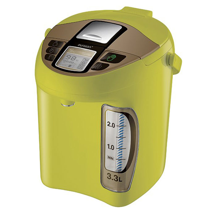 Oursson TP3310PD/GA, Green Apple термопот7640152894114 Oursson TP3310PD/GA, Green Apple термопот7640152894114Термопот Oursson - универсальный прибор, совмещает функцию чайника и термоса. В этом устройстве можно не только вскипятить воду, но и длительное время поддерживать температуру, выбрав один из пяти температурных режимов. Таким образом, если Вам повторно захочется чая, кипятить не придется - вода в термопоте по-прежнему будет горячей. Да и наливать удобно - не надо устройство подымать, наклонять, достаточно просто нажать на кнопку. У этого прибора есть еще несколько плюсов: он потребляет мало электроэнергии, а объем как минимум в два раза больше, чем у стандартного чайника. Вам осталось только выбрать один из цветов представленной палитры и уточнить объем.