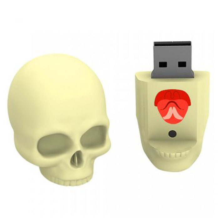 Iconik Череп 8GB USB-накопительRB-SСULL-8GB Iconik Череп 8GB USB-накопительRB-SСULL-8GBIconik Череп - оригинальный USB-накопитель в форме черепа. Модель выполнена из резины и состоит из двух частей: в нижней челюсти встроена флешка, а череп служит защитным колпачком. Ударопрочный резиновый корпус надежно защищает коннектор от повреждений, влаги и загрязнений. Благодаря предусмотренному отверстию, накопитель можно закрепить на шнурке и использовать как аксессуар.
