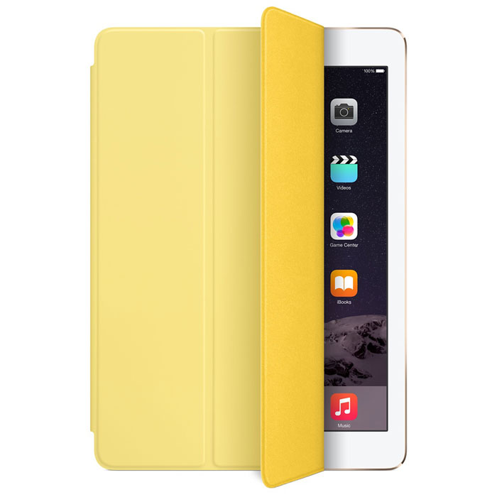 Apple Smart Cover чехол для iPad Air 2, YellowMGXN2ZM/A Apple Smart Cover чехол для iPad Air 2, YellowMGXN2ZM/AЛёгкая и прочная обложка Apple iPad Smart Cover полностью обновлена, чтобы соответствовать дизайну iPad Air 2. Она защищает дисплей планшета, не закрывая заднюю часть алюминиевого корпуса. Обложка изготовлена из мягкого прочного полиуретана и доступна в нескольких ярких цветах. А её мягкая подкладка из микрофибры того же цвета помогает поддерживать экран в чистоте. Крепление обложки идеально прилегает к корпусу планшета, а магниты надёжно удерживают её. При открытии чехла-обложки iPad Air автоматически выходит из режима сна, а при закрытии моментально возвращается в режим сна.Обложка Smart Cover может служить подставкой для набора текста. Сложите её, чтобы установить iPad Air 2 с удобным наклоном. Продуманная конструкция обложки Smart Cover также позволяет сложить её и превратить в идеальную подставку для общения в FaceTime и просмотра фильмов.