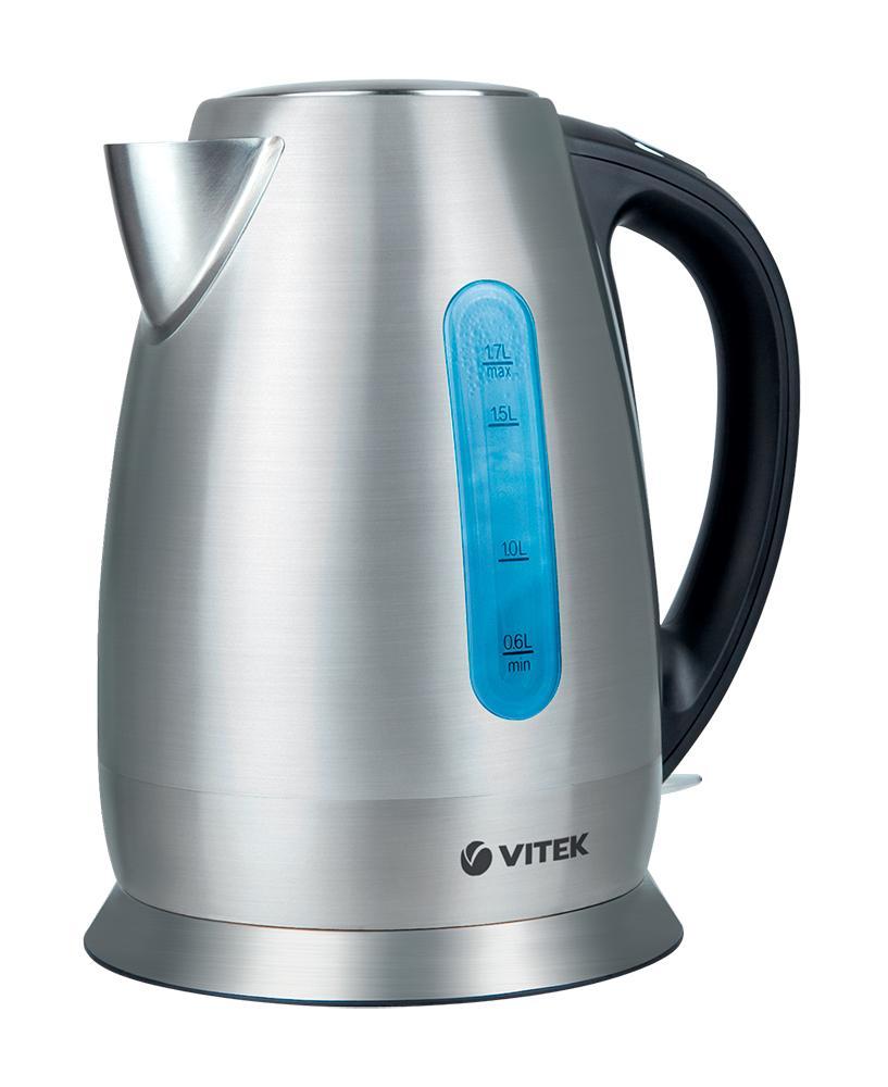 Vitek VT-7024(SR) электрический чайникVT-7024(SR) Vitek VT-7024(SR) электрический чайникVT-7024(SR)Ваши любимые горячие напитки станут еще вкуснее, если вы будете кипятить воду в «правильном» электрочайнике. Сделать это легко, быстро и качественно позволит ваш верный помощник электрочайник VT-7018. Выполненный в классическом дизайне, с корпусом из нержавеющей стали, чайник превратится в любимый аксессуар на кухне с любым стилем интерьера. Благодаря мощности 2200 Вт вы вскипятите воду в считанные минуты в, а объем 1,7 л идеально подходит, чтобы радовать всю семью или компанию гостей вкуснейшим чаем. Преимущество данной модели в том, что корпус, крышка и база выполнены из высококачественной нержавеющей стали – это позволит сохранить воде все полезные свойства, а также продлить службу чайника. Устройство также оснащено сертифицированным английским контроллером OTTER – он защищает чайник от перегрева и включения без воды, гарантируя более долгий срок службы. Скрытый нагревательный элемент обеспечивает безопасность во время работы устройства, а также легкий уход за ним. Специальная шкала позволит определить уровень воды в чайнике. Корпус без усилий можно поворачивать на базе благодаря его способности вращаться на 360°, а крышка легко открывается одним нажатием на кнопку. Съемный фильтр от накипи поможет сохранить чистоту воды.