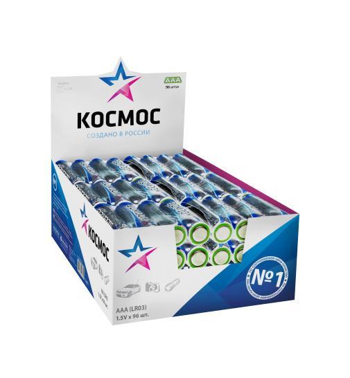 Набор алкалиновых батареек KOSMOS, тип LR03 (ААА), 96 штKOCLR03_96BOX Набор алкалиновых батареек KOSMOS, тип LR03 (ААА), 96 штKOCLR03_96BOXАлкалиновые элементы питания KOSMOS специально разработаны для приборов с высоким энергопотреблением. Одна алкалиновая батарейка заменяет до 10 обычных (солевых батареек). Не содержат кадмия и ртути. Батареи отлично подойдут для использования в различных электронных устройствах небольшого размера, например в пультах дистанционного управления, портативных MP3-плеерах, фотоаппаратах, различных беспроводных устройствах. Характеристики:Тип элемента питания: AAА (LR03). Тип электролита: щелочной. Выходное напряжение: 1,5 В. Комплектация: 96 шт. Размеры батареек: 4,5 см x 1 см x 1 см. Размер упаковки: 14 см x 9,5 см x 5 см. Характеристики:Тип элемента питания: AAА (LR03). Тип электролита: щелочной. Выходное напряжение: 1,5 В. Комплектация: 96 шт. Размеры батареек: 4,5 см x 1 см x 1 см. Размер упаковки: 14 см x 9,5 см x 5 см.