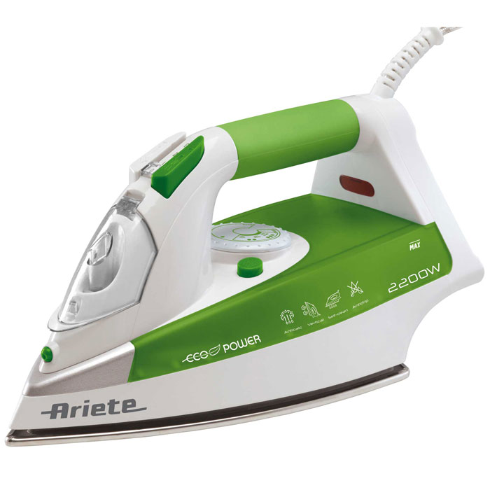 Ariete Ecopower утюг (6233)6233 Ariete Ecopower утюг (6233)6233Ariete стремится к постоянному развитию продуктов и создает новый спектр приборов, которые обеспечивают высокую производительность и низкий расход электроэнергии. Утюг Ariete Ecopower (6233) является одной из последних новинок в этой области. Он имеет удобный носик для наполнения резервуара утюга водой в горизонтальном положении, а также ручку с мягким покрытием. Этот бытовой прибор оснащен всеми необходимыми функциями: вертикальное отпаривание, противокапельная защита, защита от накипи, система самоочистки. Ariete Ecopower использует технологию, позволяющую оптимизировать выработку пара и, как следствие, уменьшить потребление электроэнергии. Для запуска режима ECO необходимо перевести переключатель пара в положение ECO. Этот режим рекомендуется использовать в случае обработки изделий из шелка, шерсти и тонкого хлопка.