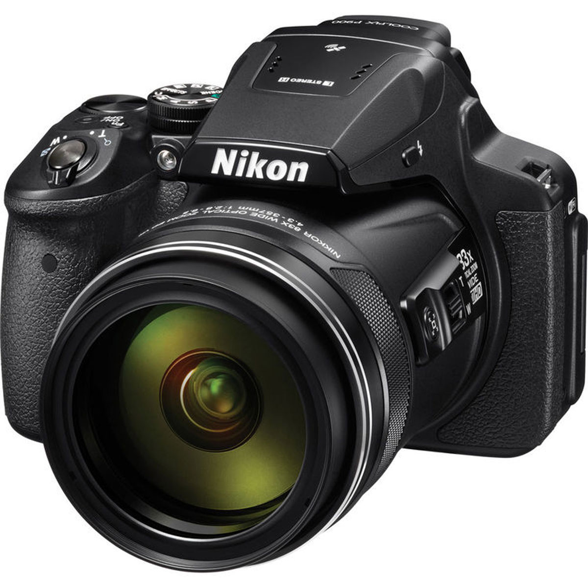 Nikon Coolpix P900, Black цифровая фотокамераVNA750E1 Nikon Coolpix P900, Black цифровая фотокамераVNA750E1Фотографы, увлекающиеся съемкой дикой природы и ночного неба, высоко оценят новую 16-мегапиксельную фотокамеру COOLPIX P900 со сверхмощным 83-кратным оптическим зумом, которая позволяет запечатлеть детали, невидимые человеческому глазу. Мгновенно начинайте съемку, используя ускоренную автофокусировку и сокращенную задержку перед спуском затвора. А также снимайте с выдержкой на 5,0 ступени длиннее, чем обычно, благодаря системе оптического подавления вибраций Dual Detect Optical VR, которая эффективно устраняет смазывание.Экран с переменным углом наклона и встроенный электронный видоискатель предоставляют широкие возможности для компоновки кадра при записи видеороликов Full HD, а также при телефотосъемке с максимальной детализацией. Встроенные модули GPS, ГЛОНАСС и QZSS обеспечивают получение точных данных о месте съемки. А благодаря встроенной функции Wi-Fi и поддержке технологии NFC можно сразу же поделиться полученными изображениями.Сверхмощный зум:Объектив NIKKOR оснащен 83-кратным оптическим зумом, расширяемым до 166-кратного с помощью функции Dynamic Fine Zoom, и отличается широким охватом фокусных расстояний — от 24 мм в широкоугольном положении до 2000 мм в положении телефото (эквивалент формата 35 мм). Это позволяет фотографу запечатлеть потрясающие детали, невидимые человеческому глазу.Система оптического подавления вибраций Dual Detect Optical VR, позволяющая увеличить время выдержки на 5,0 ступени:Система подавления вибраций (VR) улавливает каждое движение, одновременно обрабатывая данные от датчика угловой скорости на объективе и сведения о векторе движения от матрицы. Она лучше гасит вибрации и обеспечивает устойчивость при телефотосъемке с рук.КМОП-матрица с обратной подсветкой и разрешением 16 мегапикселей:Резкие детализированные изображения теперь легко получить даже при ночной съемке. Эта чувствительная матрица обеспечивает высокую производительность и способствует получению резких изображений с низким уровнем шума.