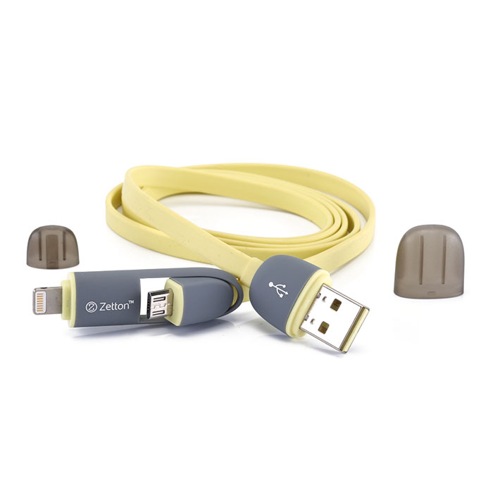 Zetton ZTLSUSB2IN1 USB кабель с разъемами Apple 8 pin/Micro-USB, YellowZTLSUSB2IN1BY Zetton ZTLSUSB2IN1 USB кабель с разъемами Apple 8 pin/Micro-USB, YellowZTLSUSB2IN1BYZetton ZTLSUSB2IN1 - составной плоский кабель, который подходит для зарядки и передачи данных устройств с разъемами microUSB и Lightning. Снабжен защитными колпачками для удобства хранения и транспортировки.