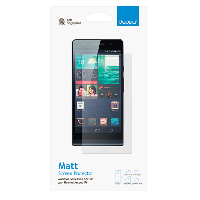 Deppa защитная пленка для Huawei Ascend P6, матовая61269 Deppa защитная пленка для Huawei Ascend P6, матовая61269Матовая пленка Deppa защитит устройство от царапин. Пленка изготовлена из трехслойного японского материала PET.