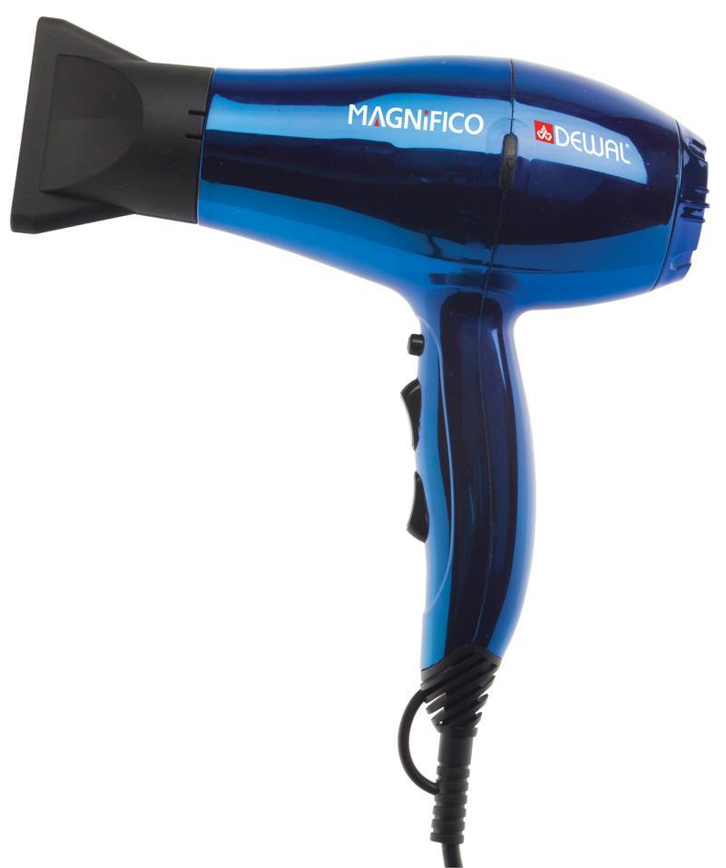 Dewal Magnifico 03-007, Blue фен03-007 Blue Dewal Magnifico 03-007, Blue фен03-007 BlueMagnifico 03-007 - тихий, компактный, легкий и, в то же время, мощный инструмент. Сочетание этих характеристик делает данную модель идеальной для использования как в профессиональных, так и в личных целяхФен оснащен генератором ионов с отрицательным зарядом. Функция ионизации делает волосы мягкими и блестящими, восстанавливает их структуру, улучшает увлажнение и расчесывание волос, снимает статическое электричество. Отрицательные ионы воздействуют на частицы воды во влажных волосах. Эти частицы дробятся ионами и поглощаются волосами, что улучшает их увлажнение. Волосы заряжаются ионами. Структура волос восстанавливается, они становятся гладкими и легко расчесываются, достигается эффект бальзама и кондиционирования. При необходимости, лучше впитывают косметические средства