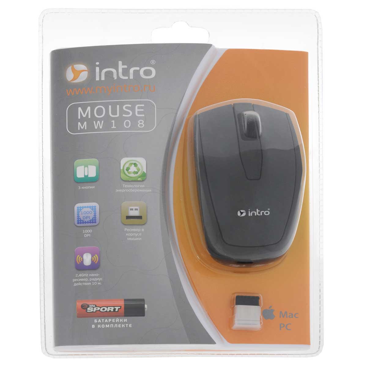 Intro MW108 Wireless, Black мышьMW108 Intro MW108 Wireless, Black мышьMW108Эргономичная беспроводная мышь Intro MW108 Wireless имеет 2,4 ГГц нано-ресивер в корпусе с радиусом действия до 10 метров. Также она являются энергосберегающей, что вполне соответствует духу времени.