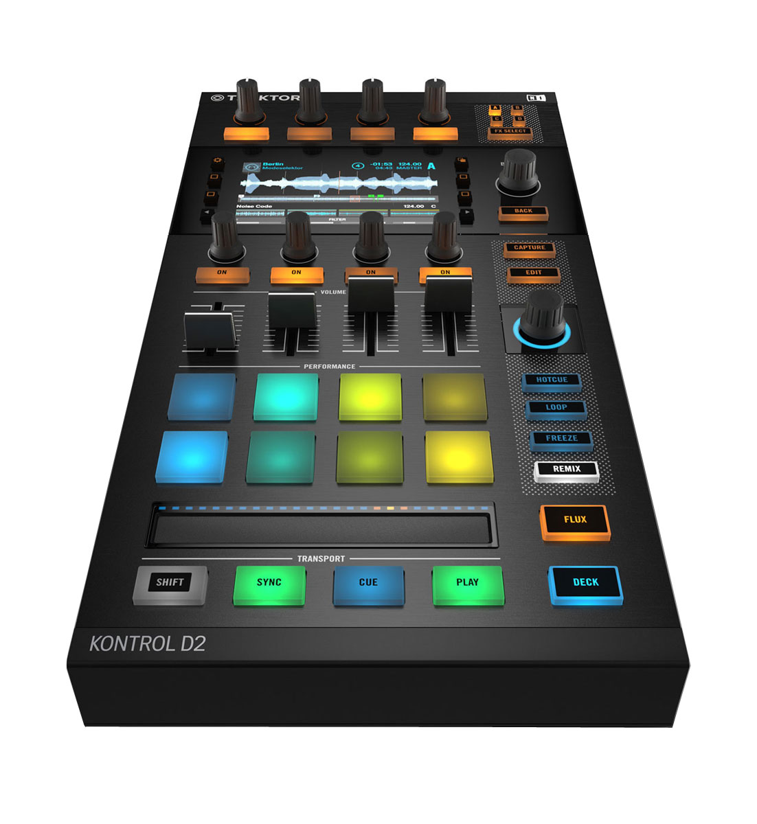 Native Instruments Traktor Kontrol D2 DJ-контроллерMCI53178 Native Instruments Traktor Kontrol D2 DJ-контроллерMCI53178Native Instruments Traktor Kontrol D2 - новейший компактный контроллер с поддержкой формата Stem, созданный специально для диджеев. Это идеальное решение для гастролирующего диджея.Полноцветный 11-сантиметровый дисплей устройства позволяет диджею полностью сосредоточиться на выступлении, а не на работе с ноутюуком. Вы можете просматривать треки, эффекты, форму волны и настройки фильтров непосредственно на контроллере.Native Instruments Traktor Kontrol D2 предоставляет полный контроль над Remix-деками, позволяет создавать ремиксы на лету, а также в режиме реального времени использовать семплы, лупы и cue-точки при помощи восьми пэдов с подсветкой. Сенсорная полоса Touch Strip, расположенная под пэдами, выполняет несколько функций, в том числе скретчинг. Также стоит отметить новые режимы работы Freeze и Flux.Контроллер оснащён 4-мя складными ножками с резиновыми подкладками, за счёт чего устройство можно расположить под углом или вровень с микшером. На задней стенке D2 имеется USB-хаб на два порта, что позволит вам легко подключить 2 девайса в цепь быстро и легко.Системные требования: Процессор: Intel Core i5 или AMD ОЗУ: 4 ГБМесто на жестком диске: 1,5 ГБМонитор с разрешением 1024 x 768OpenGL 2.1 или вышеИнтерфейс USB 2.0