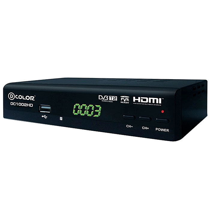 D-COLOR DC1002HD mini ТВ-тюнерDC1002HD mini D-COLOR DC1002HD mini ТВ-тюнерDC1002HD miniЦифровой ТВ-тюнер D-COLOR DC1002HD оснащен процессором Mstar 7802, который отвечает всем современным технологическим нормам. Тюнер с улучшенной чувствительностью NM120 позволит вам наслаждаться просмотром любимых передач в отличном качестве. D-COLOR DC1002HD оснащен LED-дисплеем, на котором выводится информация о номере канала и различные технические данные. При нахождении приемника в режиме ожидания на нем отображаются электронные часы. Экранное меню позволит вам быстро и с легкостью настроить приставку. Память устройства рассчитана на 999 каналов.Вы можете больше не бояться пропустить любимый фильм или телепередачу. Функция записи по таймеру на устройства USB запишет для вас любую программу!D-COLOR DC1002HD также оснащен функцией сдвига времени просмотра телепрограмм (time shift) и ТВ-замком, позволяющим устанавливать пароль на каналы, просмотр которых нежелателен для детей. Формат видео: 4:3, 16:9 Встроенные аппаратные кодеки: AVI, MP4, MP3, DIVX, MKVФормат видео: MPEG4 AVC H.264 SD/HDФормат аудио: MPEG-1 Layer I/II, MPEG-2 Layer II, AACПринимаемые виды модуляции: QPSK, QAM-16, QAM-64 для COFDM 2K/8KДопустимая скорость потока: Видео до 15 Мбит/сек, Аудио до 384 Кбит/секЗвук: 2 каналаАвтоматический и ручной поиск программТюнер повышенной чувствительности NM 120Процессор последнего поколения MStar 7802