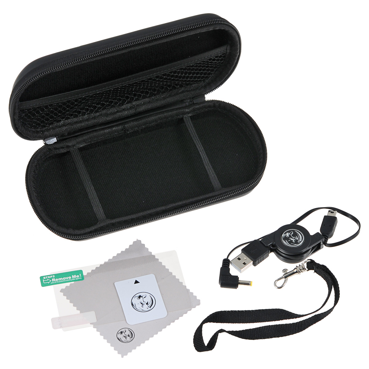 Black Horns Kit 5 in 1 набор аксессуаров для Sony PSP E1000/2000/3000BH-PSE0804(R) Black Horns Kit 5 in 1 набор аксессуаров для Sony PSP E1000/2000/3000BH-PSE0804(R)Набор аксессуаров Black Horns Kit 5 in 1 для Sony PSP E1000/2000/3000. В комплект входит полиуретановый чехол для хранения и транспортировки портативной игровой консоли. Для зарядки устройства в набор включен сворачиваемый кабель USB (2 в 1). Салфетка из микрофибры поможет вам очистить поверхность приставки от пыли и грязи. А пленка для защиты экрана убережет его от царапин и потертостей. Для ее наклеивания предназначена специальная карточка для удаления пузырьков воздуха.
