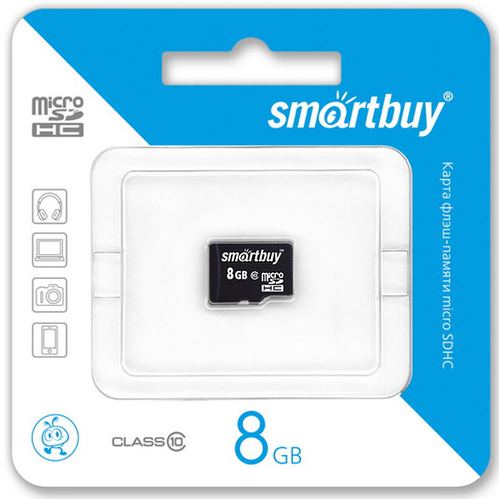 SmartBuy microSDHC Сlass 10 8GB карта памяти (без адаптера)SB8GBSDCL10-00 SmartBuy microSDHC Сlass 10 8GB карта памяти (без адаптера)SB8GBSDCL10-00Высоко скоростная 8-гигабайтная карта памяти SmartBuy microSDHC Сlass 10 8GB. Помимо высокой скорости работы и достаточно большого размера памяти карта памяти SmartBuy microSDHC Сlass 10 8GB отличается своей надежностью хранения информации. Несмотря на маленькие размеры карты памяти, она является идеальным вариантом хранения цифровой информации в устройствах с поддержкой MicroSDHC, miniSD, SD.