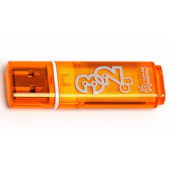 SmartBuy Glossy Series 32GB, Orange USB-накопительSB32GBGS-Or SmartBuy Glossy Series 32GB, Orange USB-накопительSB32GBGS-OrКорпус USB-накопителя SmartBuy Glossy Series 32GB сделан из прозрачного пластика с белой полоской, проходящей между корпусом и колпачком. Glossy оборудован специальной системой для крепления колпачка - с помощью скобки он фиксируется между двумя выступающими пластинками на устройстве. Это очень удобно и минимизирует вероятность потери защитного колпачка. За эту же скобку устройство можно прикрепить к шнурку, чтобы накопитель всегда был под рукой.Пропускная способность интерфейса: 480 Мбит/секСовместим с: Windows 7, Windows 8, Windows Vista, Windows XP, Windows 2000, Linux, MAC OS X
