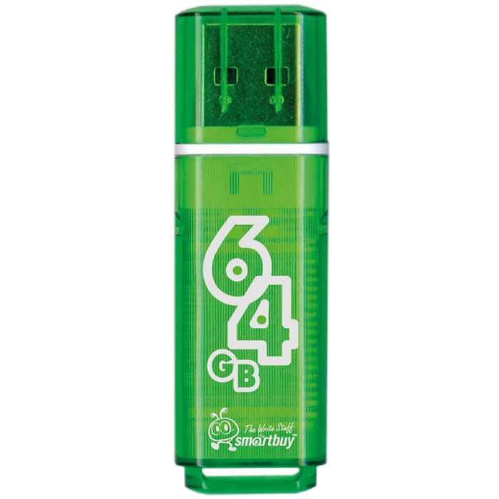 SmartBuy Glossy Series 64GB, Green USB-накопительSB64GBGS-G SmartBuy Glossy Series 64GB, Green USB-накопительSB64GBGS-GКорпус USB-накопителя SmartBuy Glossy Series 64GB сделан из прозрачного пластика с белой полоской, проходящей между корпусом и колпачком. Glossy оборудован специальной системой для крепления колпачка - с помощью скобки он фиксируется между двумя выступающими пластинками на устройстве. Это очень удобно и минимизирует вероятность потери защитного колпачка. За эту же скобку устройство можно прикрепить к шнурку, чтобы накопитель всегда был под рукой.Пропускная способность интерфейса: 480 Мбит/секСовместим с: Windows 7, Windows 8, Windows Vista, Windows XP, Windows 2000, Linux, MAC OS X