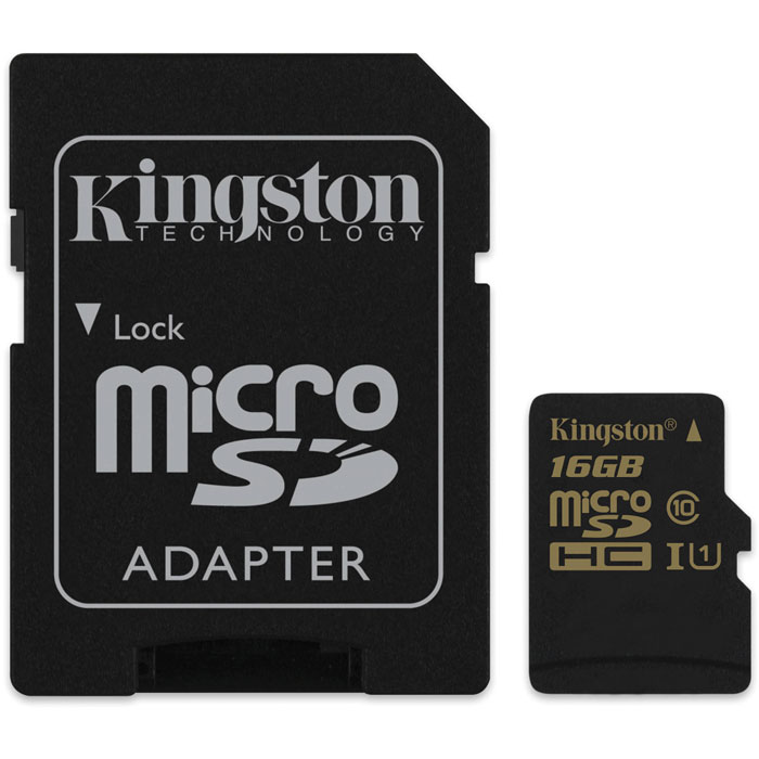 Kingston microSDHC Class 10 UHS-I 16GB карта памяти (SDCA10/16GB) + адаптерSDCA10/16GB Kingston microSDHC Class 10 UHS-I 16GB карта памяти (SDCA10/16GB) + адаптерSDCA10/16GBКарты памяти Kingston microSDHC/SDXC Class 10 UHS-I емкостью от 4 до 64 ГБ предоставляют больше пространства для хранения музыки, видео, фотографий и игр - всего того, что необходимо Вам в современном мобильном мире. Карты памяти microSDHC и microSDXC позволяют максимально расширить возможности самых современных мобильных устройств. Минимальная скорость передачи данных - класс быстродействия 10 UHS-I. Идеально подходит для записи видео в формате HD.Карты памяти microSDHC и microSDXC идентичны по размерам стандартным картам microSD, соответствуют техническим характеристикам карт SD и распознаются только устройствами microSDHC или microSDXC. Их можно использовать в качестве полноразмерных карт SDHC/SDXC с помощью входящего в комплект адаптера (опционально).Для обеспечения совместимости убедитесь в том, что на картах памяти и хост-устройствах (телефонах, планшетных компьютерах, видеокамерах и т.п.) имеется логотип microSDHC, microSDXC или SDHC/SDXC. Где бы Вы ни оказались в мобильном мире, Вы можете положиться на карты памяти microSDHC/SDXC компании Kingston. Все карты проходят 100-процентное тестирование и имеют пожизненную гарантию.