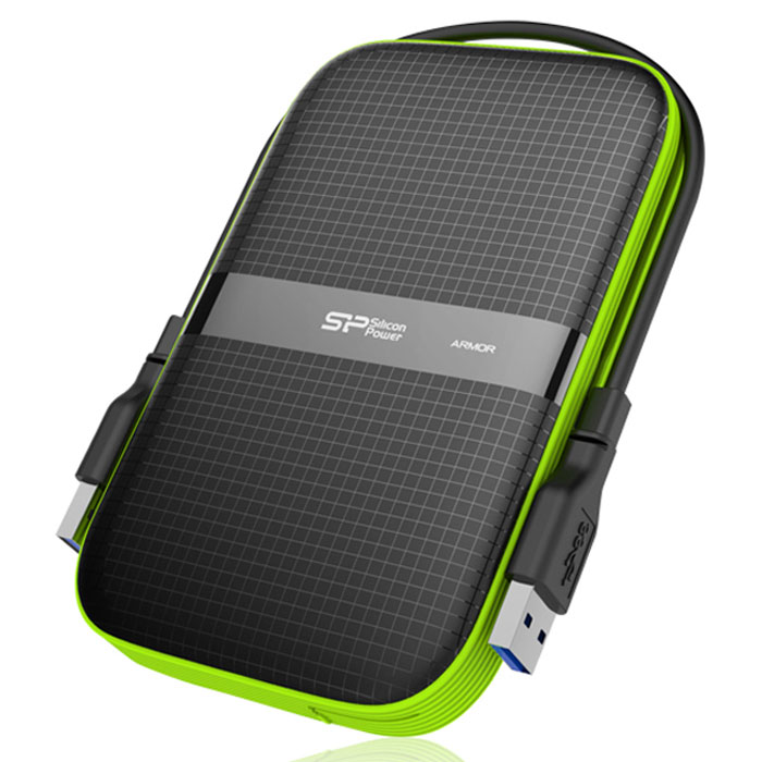 Silicon Power Armor A60 500Gb, Black внешний жесткий дискSP500GBPHDA60S3K Silicon Power Armor A60 500Gb, Black внешний жесткий дискSP500GBPHDA60S3KSilicon Power Armor A60 - сверхнадежный портативный жесткий диск. Прошел испытания на соответствие американскому военному стандарту устойчивости к ударам MIL-STD-810G 516.6 Procedure IV, который включает тест на падение устройства с высоты 122 сантиметров. Он также обладает степенью устойчивости к влаге IPX4, дающей защиту в случае попадания брызг жидкости на поверхность устройства. Интерфейс USB 3.0 Armor A60 обеспечивает высокоскоростную передачу данных (совместим также с USB 2.0). Система крепления провода передачиданных находится на корпусе устройства. Девайс разработан с применением новейшей технологии подвесной амортизации внутренней части устройства. Пользователю предоставляется бесплатное программное обеспечение SP Widget с функциями управления созданием запасных копий информации и обеспечения защиты записанных данных.Поддержка операционных систем: Windows 8/7/Vista/XP/2000, Linux 2.6.31 или более поздние версии, Mac OS 10.5 или более поздние версииРабочая температура: 5°C - 55°CТемпература, позволяющая производить запись информации: -40°C - 70°C