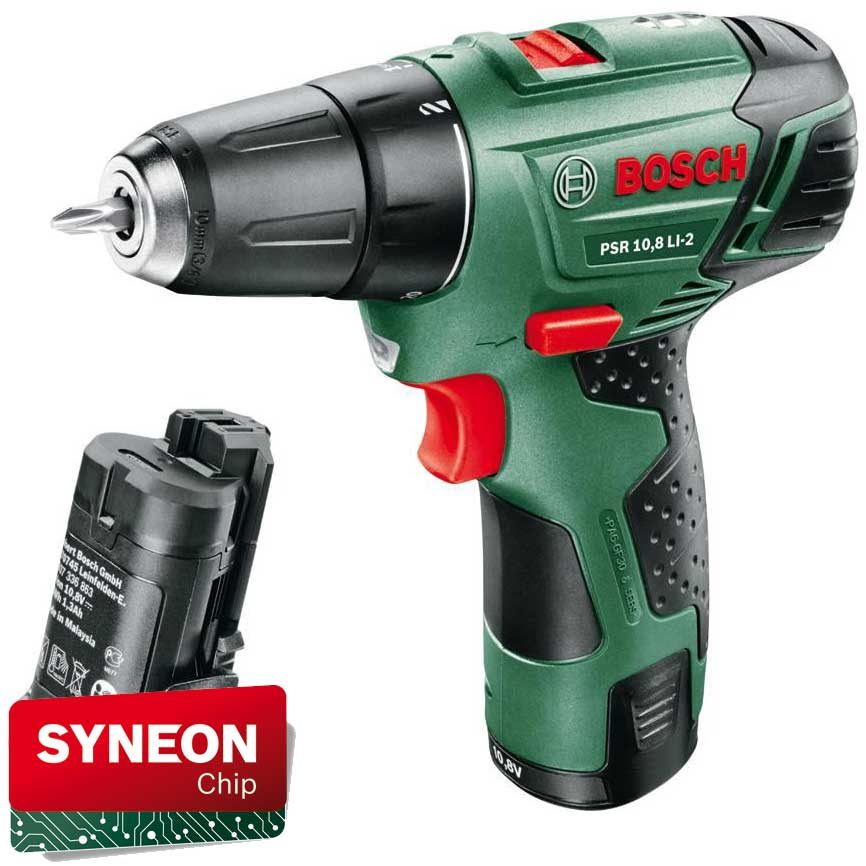 Шуруповерт аккумуляторный Bosch PSR 10,8 LI-2, 2 аккумулятора603972926 Шуруповерт аккумуляторный Bosch PSR 10,8 LI-2, 2 аккумулятора603972926Соблюдение традицийАккумуляторная дрель-шуруповертот компании Bosch – незаменимый в быту инструмент, предназначенный для сверления отверстий в различных материалах, а также для вкручивания (выкручивания) крепежных изделий.Дизайн и качествоЕго дизайн не позволит вам пройти мимо. Эргономичная рукоятка инструментов от Bosch обеспечивает надежный хват и исключает возможность выскальзывания. Инструмент отлично ложится в ладонь, а конструкция с быстрозажимным патроном позволяет быстро менять оснастку.Аккумуляторное преимуществоЛитий-ионный аккумулятор, емкостью 1300 мАч, позволяет заниматься крепежными и сверлильными работами около 2 часов. Приятным бонусом станет также дополнительный аккумулятор в комплекте.К тому же, время зарядки аккумулятора составляет всего-то до 1 часа. Напряжение в 10.8 В выводит данную модель от Bosch на первую позицию среди конкурентов. Отличительной чертой данного инструмента среди других подобных моделей становится использование в нем литиевого аккумулятора, что позволяет перезаряжать его бесконечное число раз, в отличии от никелевых аккумуляторов, которым присущий эффект памяти: их можно заряжать до 1000 раз.МногофункциональностьФункционал Bosch не ограничивается только вкручиванием саморезов. Диаметр гнезда патрона варьируется до 10 мм. Это, соответственно, дает возможность использовать большее количество сверл и проводить больше видов работ. Этот полезный инструмент поможет вам просверлить дерево, металл.Безопасность во время работыПроизводитель Bosch всегда ставит безопасность во время работы превыше всего. Доказательством этого является блокировка кнопки включения.Дополнительные приспособленияКейс, поставляемый в комплекте вместе с инструментом, обеспечит его сохранность во время транспортировки и позволит всегда иметь под рукой дополнительную оснастку. Оснащен инструмент и рядом дополнительных приспособлений: индикатор заряда батареи позволит вам держать уровень заряда всегда под контролем, что делает его использование более комфортным и удобным.Данный инструмент оснащен уникальной технологией Syneon Chip, которая контролирует расход энергии в зависимости от степени сложности выполняемой работы. Благодаря Syneon Chip ваш инструмент работает дольше и его срок службы увеличивается!
