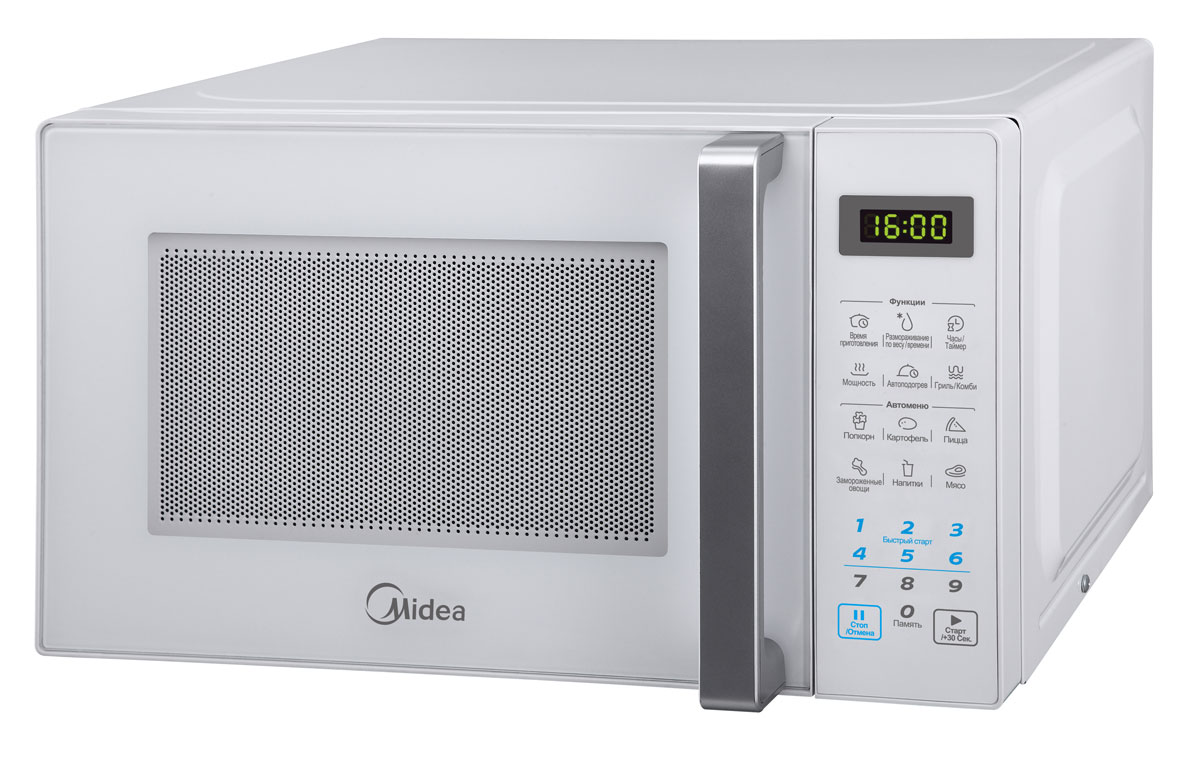 Midea EG820CXX-W микроволновая печьGreen MD2045 Midea EG820CXX-W микроволновая печьGreen MD2045Компактная и надежная микроволновая печь объемом 20 литров сочетает в себе стильный дизайн, высокое качество и интуитивно понятное электронное управление, благодаря чему вы сможете быстро и просто разогреть и приготовить различные блюда. С функцией автоматического размораживания вам не придется подсчитывать необходимое количество времени и мощность для размораживания того или иного продукта, достаточно выбрать специальную программу. Функция автоматического разогрева избавит вас от необходимости делать расчеты, достаточно лишь указать тип продукта и его объем, а микроволновая печь самостоятельно определит необходимую мощность. Кроме того, в этой модели имеются 6 функций автоматического приготовления, в которых наиболее популярные блюда запрограммированы, и достаточно лишь выбрать необходимое блюдо и печь сама установит режим. Со встроенным грилем вы сможете готовить аппетитные блюда с хрустящей корочкой. Камера печи покрыта инновационной разработкой компании Midea - эмалью легкой очистки Smart Clean (Смарт Клин), которая состоит из специального жаропрочного материала, не пропускающего внутрь запекшийся жир и остатки пищи. Поэтому очищать печь можно значительно быстрее и легче! Функция таймера (на 99 минут) и 11 уровней мощности еще больше облегчат процесс приготовления и позволят сэкономить время. Дверца открывается при помощи удобной ручки. Панель управления на русском языке и светодиодный (LED) дисплей помогут быстро и легко приготовить любимые блюда! По окончании процесса приготовления раздается звуковой сигнал. Безопасность в работе обеспечивает защита от включения при открытой дверце, а также защитная блокировка кнопок. В подарок к печи прилагается решетка для гриля и книга рецептов, которая разнообразит ваш стол различными новыми блюдами на любой вкус.