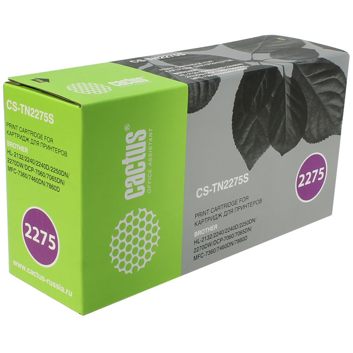 Cactus CS-TN2275, Black тонер-картридж для Brother HL 2240/2250/2270;MFC 7360/7460/7860/7060CS-TN2275S Cactus CS-TN2275, Black тонер-картридж для Brother HL 2240/2250/2270;MFC 7360/7460/7860/7060CS-TN2275SКартридж Cactus CS-TN2275 для лазерных принтеров Brother.Расходные материалы Cactus для лазерной печати максимизируют характеристики принтера. Обеспечивают повышенную чёткость чёрного текста и плавность переходов оттенков серого цвета и полутонов, позволяют отображать мельчайшие детали изображения. Обеспечивают надежное качество печати.