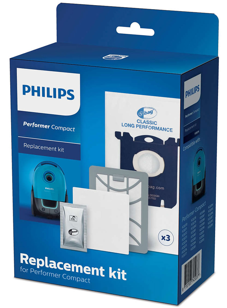 Philips FC8074/01 комплект аксессуаров для FC8370/FC8399FC8074/01 Philips FC8074/01 комплект аксессуаров для FC8370/FC8399FC8074/01Оригинальный комплект фильтров для замены Philips FC 8074/01 состоит из 3 мешков для сбор пыли (s-bag), 1 ароматизатора (s-fresh), 1 фильтра для мотора и 1 выходного фильтра Super Clean Air.Оригинальные мешки S-bag для сбора пыли были разработаны специально для долгосрочного эффективного использования пылесоса, высокой производительности и эффективной фильтрации воздуха до максимального наполнения пылесборника.Воздушный фильтр высокой очистки захватывает мелкие частицы домашней пыли, обеспечивая чистоту окружающего воздуха. В комплект входит 1 впускной фильтр для мотора, который предотвращает его повреждение и 1 выходной фильтр, обеспечивающий чистоту выходящего из пылесоса воздуха. Фильтры рекомендуется менять один раз в год. Освежитель воздуха s-fresh с запахом лимона может быть добавлен в пылесборник.