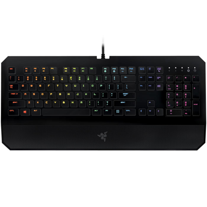 Razer DeathStalker Chroma игровая клавиатураCU500K Razer DeathStalker Chroma игровая клавиатураCU500KБеспощадная мощь игровой клавиатуры Razer DeathStalker Chroma заключается в ее конструкции — сверхнизкие chiclet клавиши обеспечивают малую длину хода и скорострельное выполнение команд. Ваши пальцы будут легко и молниеносно летать по этим плоским клавишам, отправляя команды в схватке быстрее, чем ваши враги успеют сообразить, что происходит.В отличие от традиционных клавиатур, которые способны обрабатывать всего лишь до трех одновременных нажатий, непревзойденная технология подавления фантомных нажатий позволяет клавиатуре Razer DeathStalker Chroma обрабатывать до десяти одновременных нажатий, чтобы вы могли с легкостью уничтожить противника. Действие, запущенное каждой из одновременно нажатых клавиш, будет выполнено в игре с точностью и без задержек.Революционное программное обеспечение Razer Synapse 2.0, выполняющее функции мозга Razer DeathStalker Chroma, позволяет сохранять индивидуальные настройки в облачном хранилище данных для удобного доступа в любом месте, в любое время. Игровые аддоны, на настройку которых было потрачено столько времени, никогда не придется настраивать повторно — они будут готовы для загрузки и использования при подключении любой клавиатуры Razer DeathStalker Chroma к любому компьютеру. Обновления драйвера и прошивки загружаются автоматически, чтобы ваша клавиатура всегда была настроена только на победу.Игровая клавиатура с подсветкой Chroma с настройкой 16,8 млн. вариантов цветов, которая гарантирует невероятно быстрые нажатия и позволяет вам одновременно выполнять столько же команд и макросов, сколько пальцев у вас на руках, станет отличным дополнением для ваших молниеносных рефлексов и врожденного стремления к победе. Razer DeathStalker Chroma — пощады не будет.Плоские прямоугольные chiclet клавиши с мембранным механизмом срабатывания имеют высоту всего 2 мм! Razer DeathStalker Chroma обеспечивает меньшее время для активации каждой клавиши, чтобы вы могли быстрее реагировать на неожиданные ситуации и давать отпор противникам. Ваши пальцы будут легко и молниеносно летать по этим плоским клавишам, отправляя команды в схватке быстрее, чем ваши враги успеют сообразить, что происходит.Задействуйте столько клавиш, сколько пальцев у вас на руках, и каждое нажатие будет выполнено в игре быстро и точно. Благодаря технологии подавления фантомных нажатий Razer DeathStalker Chroma вы сможете нанести сокрушительный удар по вашим противникам и быть уверенным в том, что каждая команда будет обработана и выполнена с совершенной точностью.Клавиатура Razer DeathStalker Chroma имеет индивидуально программируемую подсветку клавиш с 16,8 млн. вариантов оттенков и простой настройкой в Razer Synapse. От готовых шаблонов подсветки для разных типов игр до вашей собственной уникально программируемой палитры — мы предусмотрели все, чтобы вы получили максимум незабываемых впечатлений от собственной игры.Новейшее запатентованное программное обеспечение, мозг Razer DeathStalker Chroma – автоматически подключающее клавиатуру к удаленному серверу для скачивания драйвера и обновлений прошивки, а также автоматически сохраняющее индивидуальные игровые настройки. Больше не нужно возиться с настройками клавиатуры на турнирах, в клубе или у друзей - подключайтесь к Razer Synapse 2.0 из любого места и установите на вашу клавиатуру нужные настройки и макросы.Системные требования:ПК с USB-портомWindows 8 / Windows 7 / Windows Vista / Windows XP (32-bit) / Mac OS X (v10.8-10.10)Подключение к Интернету (для установки драйвера)Не менее 200 МБ свободного места на жестком дискеРегистрация аккаунта в Razer Synapse 2.0