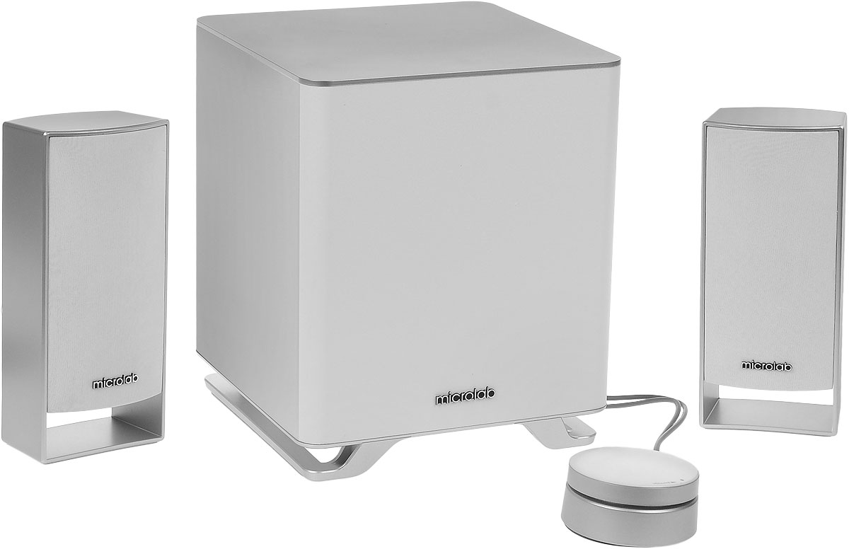 Microlab M-600 2.1, White акустическая системаM-600 2.1 Microlab M-600 2.1, White акустическая системаM-600 2.1Microlab M-600 2.1 - современная акустическая система 2.1 с сабвуфером. Она создана для качественного воспроизведения аудиоконтента: музыки, фильмов, игр и других задач. Отдельный сабвуфер создает глубокий и насыщенный звук на низких частотах.Колонки с качественными динамиками обеспечивают сбалансированное и чистое звучание. Именно поэтому Microlab М-600 - это настоящий центр музыки в вашем пространстве. Система совместима с любыми мультимедийными приложениями. Имеется возможность подключения к смартфону, планшету, МРЗ, CD/DVD-проигрывателю, ЖК-ТВ, ПК или ноутбуку. Слушайте вашу любимую музыку в формате МРЗ, наслаждаясь всеми красками и глубиной звука. Регулировка громкости и низких частот находится на выносном пульте-панели для комфортного использования системы.Особенности:Специально разработанные корпуса сабвуфера и колонок с диффузорами для глубокого и насыщенного звукаРазделение каналов: 45 дБНелинейные искажения: 0,3 % (1Вт на 1 кГц)Диаметр твитера: 2,5Диаметр сабвуфера: 5,25