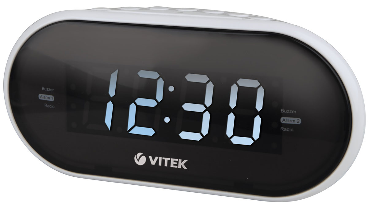 Vitek VT-6602(W) радиочасыVT-6602(W) Vitek VT-6602(W) радиочасыVT-6602(W)Vitek VT-6602(W) - оптимальный вариант для тех, кто не любит обилие разной техники в доме. Ведь данное устройство является не только часами, которые показывают время на электронном табло. Оно совмещают в себе функцию будильника и радиоприемника. Встроенный цифровой тюнер поддреживает диапазоны FM и AM. Радиочасы также имеют крупный 1,2-дюймовы дисплей. Из дополнительных функций можно выделить возможность сохранения настроек 10 радиостанций в обоих диапазонах, двойной будильник и режим короткого сна.Резервное питание: 2 батарейки типа ААА (не входят в комплект)