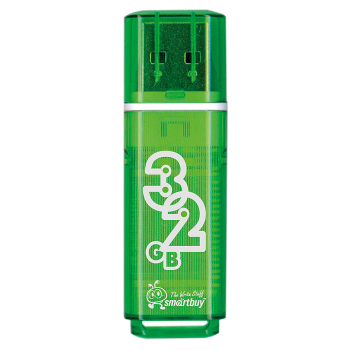 SmartBuy Glossy Series 32GB, Green USB-накопительSB32GBGS-G SmartBuy Glossy Series 32GB, Green USB-накопительSB32GBGS-GКорпус USB-накопителя SmartBuy Glossy Series 32GB сделан из прозрачного пластика с белой полоской, проходящей между корпусом и колпачком. Glossy оборудован специальной системой для крепления колпачка - с помощью скобки он фиксируется между двумя выступающими пластинками на устройстве. Это очень удобно и минимизирует вероятность потери защитного колпачка. За эту же скобку устройство можно прикрепить к шнурку, чтобы накопитель всегда был под рукой.Пропускная способность интерфейса: 480 Мбит/секСовместим с: Windows 7, Windows 8, Windows Vista, Windows XP, Windows 2000, Linux, MAC OS X