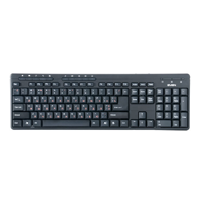 Sven Standard 307M USB, Black клавиатураSV-03100307UB Sven Standard 307M USB, Black клавиатураSV-03100307UBМодели Sven Standard 307M - это неприхотливые рабочие лошадки, надежные и легкие в использовании. Классическая печатная раскладка содержит символы латиницы и кириллицы.Устройства ввода оснащены интерфейсами USB. Их установка осуществляется автоматически после подключения к порту ПК. Высококачественная мембрана и тихий ход клавиш обеспечивают легкое и мягкое нажатие кнопок. С таким решением ваши пальцы будут летать по клавиатуре.