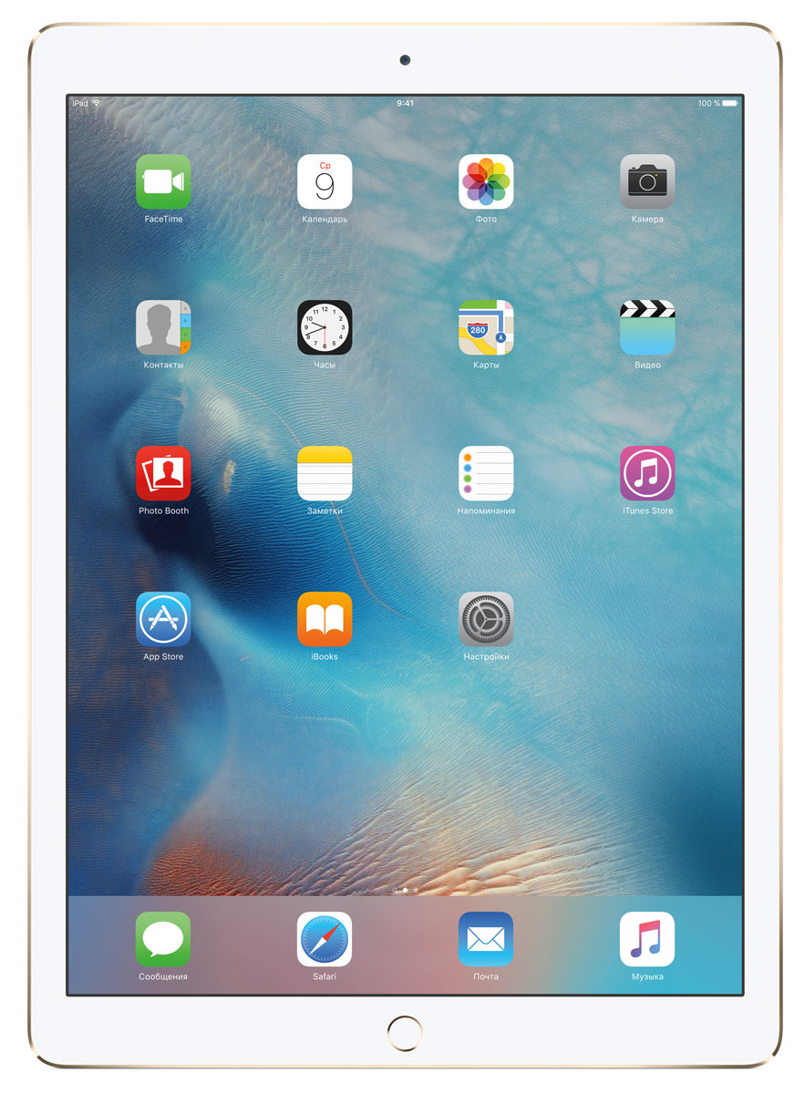 Apple iPad Pro Wi-Fi 32GB, GoldML0H2RU/A Apple iPad Pro Wi-Fi 32GB, GoldML0H2RU/AС Apple iPad Pro мир ваших увлечений станет ещё обширнее. Он оснащён потрясающим 12,9-дюймовым дисплеем Retina и улучшенной технологией Multi-Touch, а его производительность почти в два раза превосходит iPad Air 2. Новый iPad Pro не просто больше - с ним вы получите возможность работать и творить в совершенно иных масштабах.Дисплей Retina с диагональю 12,9 на iPad Pro - самый совершенный из всех. Он на 78% больше, чем у iPad Air 2, а под его стеклом уместились обновлённая подсистема Multi-Touch и самое высокое разрешение среди всех устройств iOS - 5,6 миллиона пикселей. Его потрясающая чёткость и впечатляющие цвета, включая насыщенный чёрный, делают любое занятие, от обработки фотографий до игр со сложной графикой, невероятно увлекательным.В корпус данной модели встроено четыре передовых динамика, которые обеспечивают живой и объёмный звук. И впервые отсеки для них вырезаны прямо в корпусе unibody. Благодаря новой архитектуре динамики получили на 61% больше места, что расширило диапазон частот и втрое повысило их мощность по сравнению с предыдущими моделями iPad.Динамики в iPad Pro - это не только качественный звук, но и умная технология. Все они воспроизводят звук низких частот, а верхние - ещё и высоких. Кроме того, динамики автоматически распознают вертикальное или горизонтальное положение устройства. Как ни крути, iPad Pro всегда гарантирует живое и сбалансированное звучание.Smart Connector - новый элемент интерфейса, который использует проводящий материал Smart Keyboard для передачи сигнала в обоих направлениях. Он обеспечивает питание клавиатуры Smart Keyboard (продается отдельно) от iPad Pro и передаёт импульс от клавиш обратно на iPad Pro. Пользоваться разъёмом Smart Connector проще простого. Вставьте iPad Pro в Smart Keyboard - так же, как в чехол Smart Cover - и начинайте работать.Производительность процессора A9X в 1,8 раза выше, чем у iPad Air 2, а скорость его работы и отклика просто поражает. iPad Pro реагирует на ваши жесты как никогда быстро. Поэтому работа даже над такими сложными задачами, как создание и рендеринг 3D-моделей или монтаж нескольких потоков видео 4K, идёт быстро и плавно.Планшет оснащён модернизированным системным контроллером, производительность которого сравнима с некоторыми настольными компьютерами. А значит, скорость чтения и письма становится ещё выше - даже очень большие файлы открываются мгновенно. Например, только что смонтированный фильм 4K или все снимки формата RAW, импортированные с HD-камеры.Планшет сертифицирован Ростест и имеет русифицированный интерфейс, меню и Руководство пользователя.