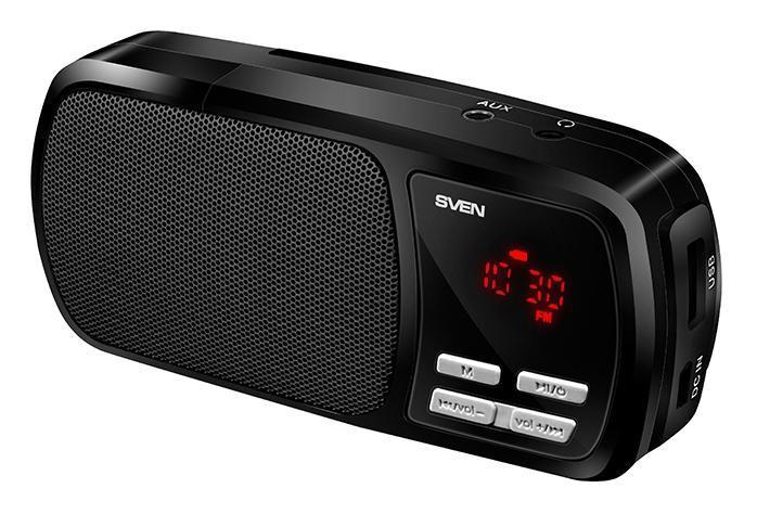 Sven PS-50, Black акустическая система 2.0SV-0110PS50BK Sven PS-50, Black акустическая система 2.0SV-0110PS50BKПортативная мультимедийная акустическая система PS-50 имеет встроенные высококачественный широкополосный динамик, FM-тюнер, MP3-плеер, слот для подключения микро SD, стереовход AUX, USB-порт для подключения USB-накопителя, благодаря чему может быть подключена к ПК, ноутбуку, МР3 или CD-плееру либо другим источникам звука.Аккумулятор Li-Ion 800 mAh