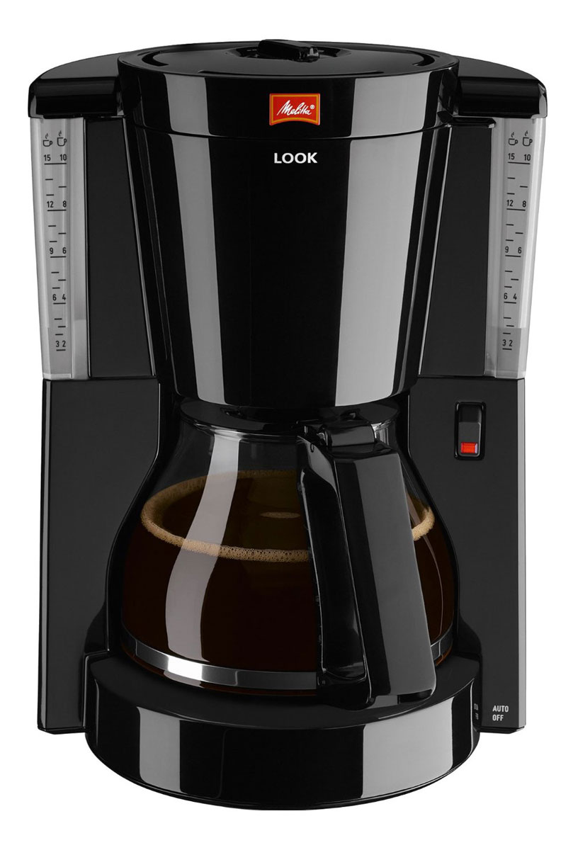 Melitta Look IV, Black кофеварка20983 Melitta Look IV, Black кофеварка20983Кофейное наслаждение - это не только эстетика вкуса, но и эстетика внешнего вида. Melitta Look в новом дизайне дает вам все, чего вы желаете.Рассчитана на 10/15 чашек Размер кофейных фильтров Melitta 1x4Запатентованный AromaSelector фильтрСъемный поворотный держатель фильтра Противокапельная система Drip stopПрозрачная ёмкость для водыПереключатель on/off с подсветкой